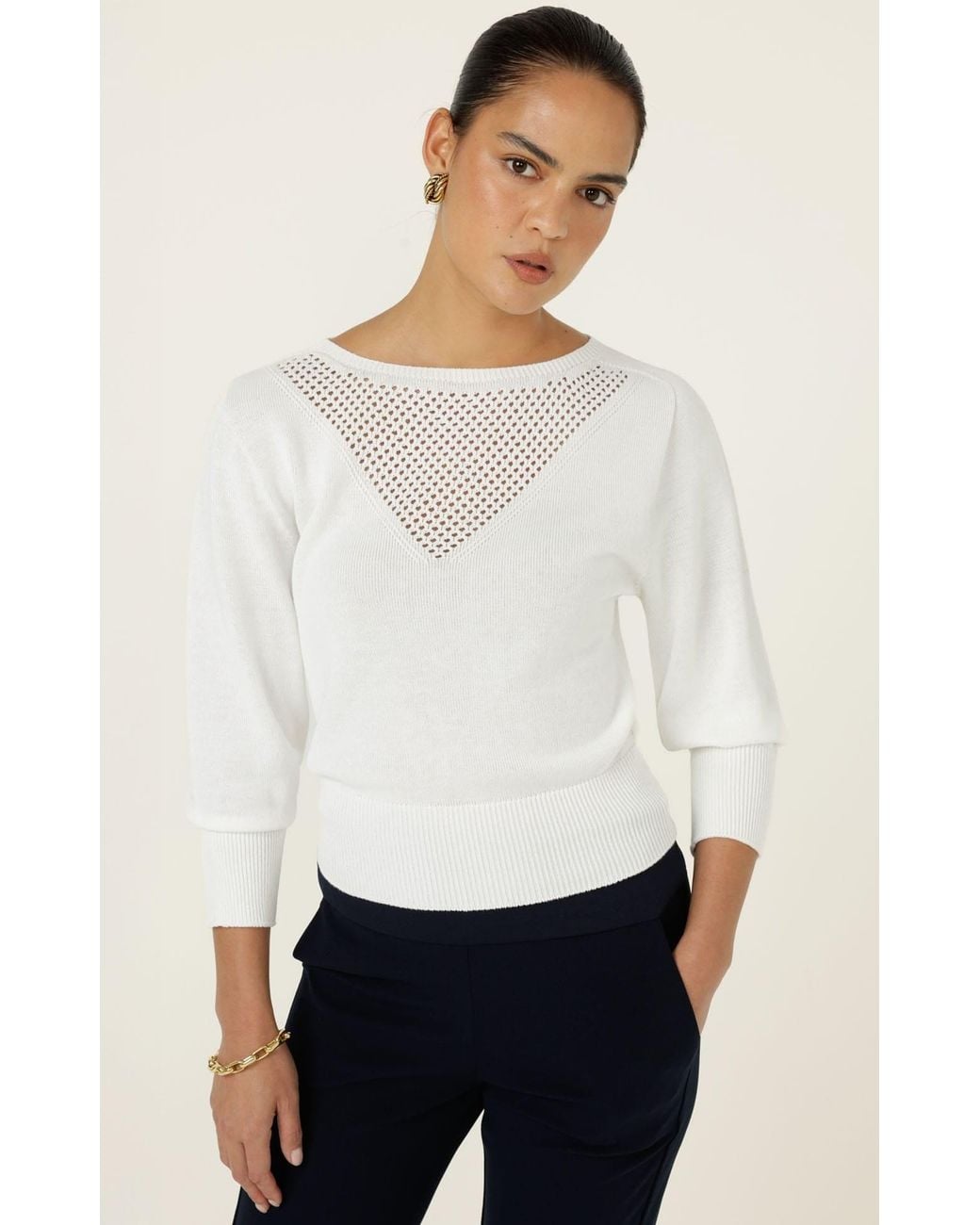 SACHA DRAKE White Chloe Three Quarter Sleeve Knit Top