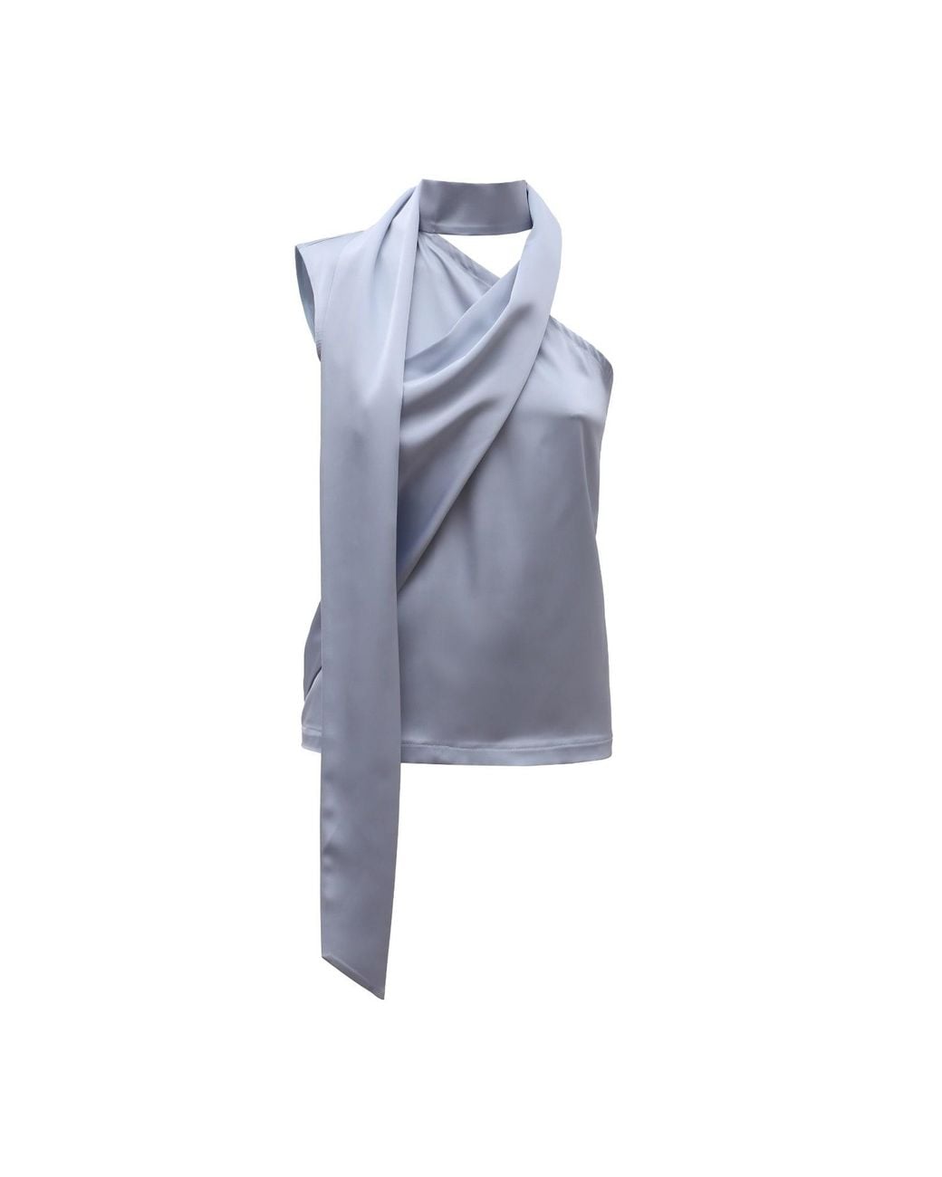 Julia Allert Blue Asymmetrical Satin Top With Choker Collar Light