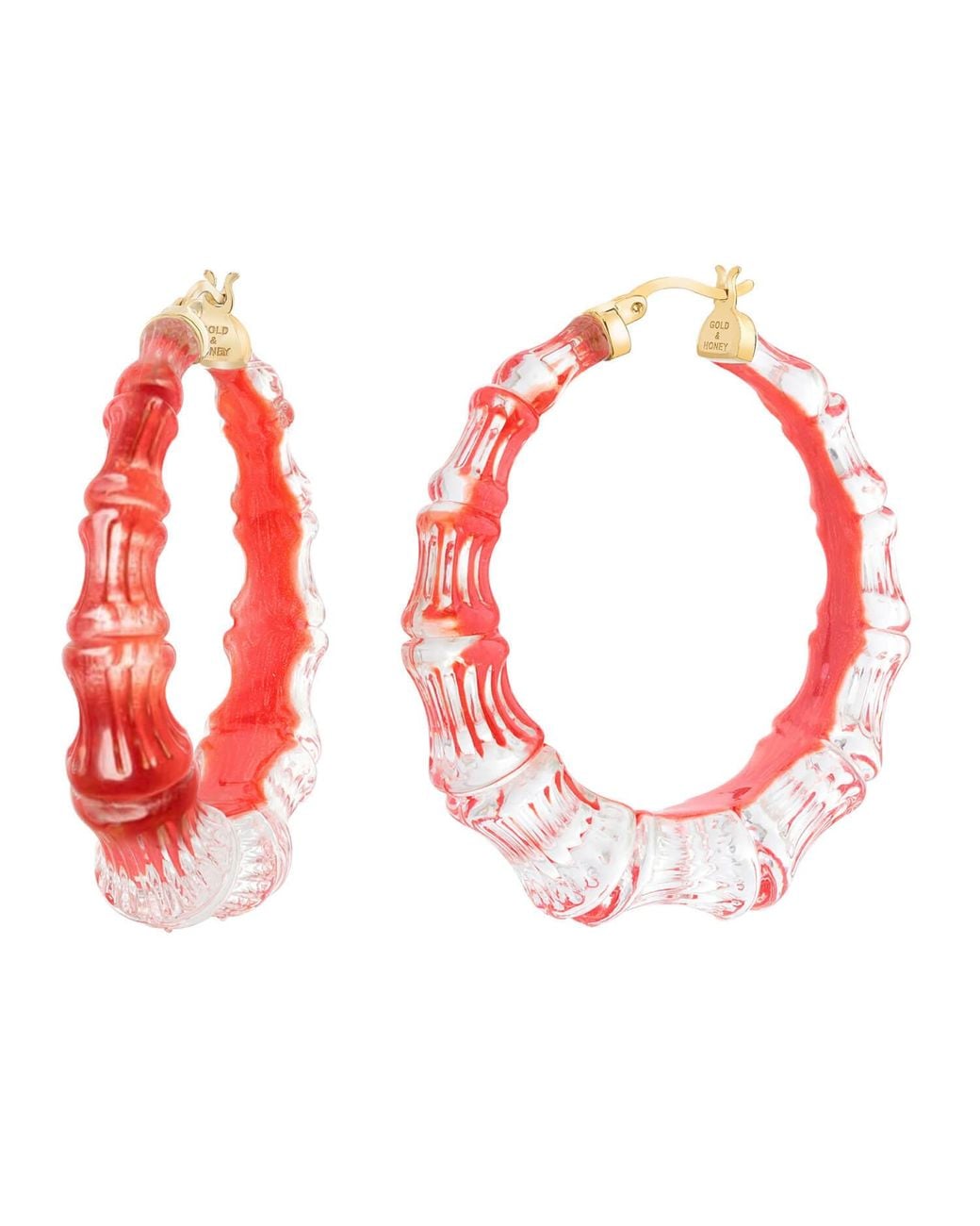 Gold & Honey Red Bamboo Illusion Hoop Earrings