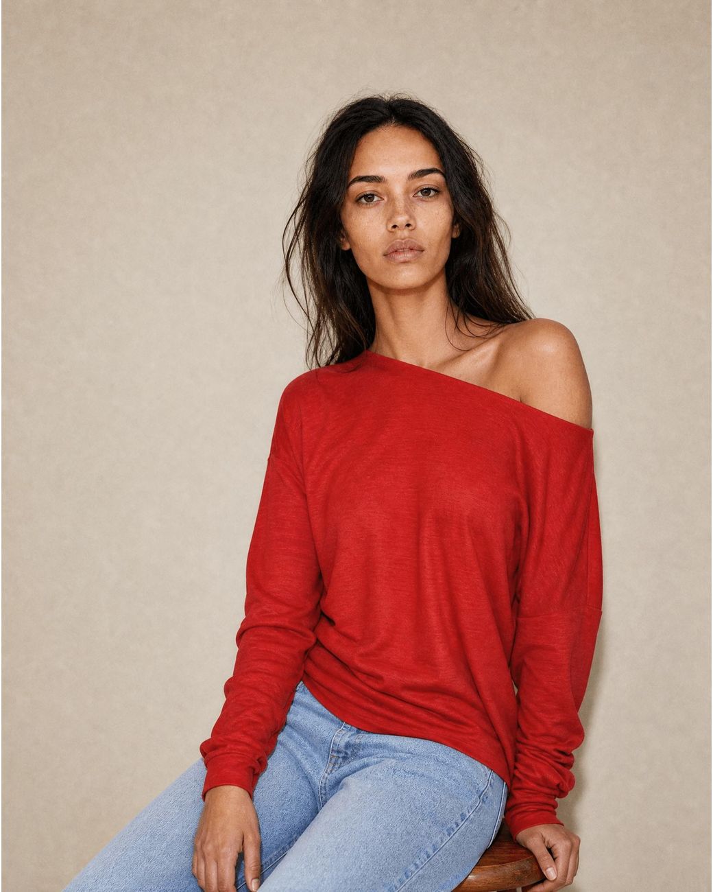 Marianne by Marie Jordane Red Selena Asymmetric Lyocell & Wool Sweater