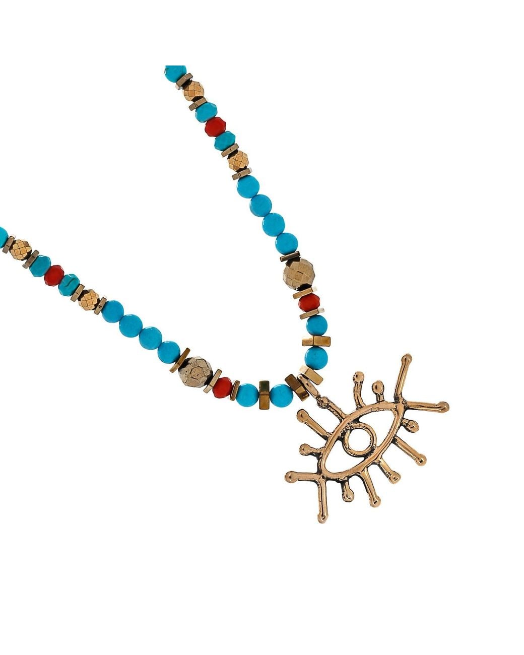 Ebru Jewelry Metallic Guardian Evil Eye Pendant Stone Beaded Necklace