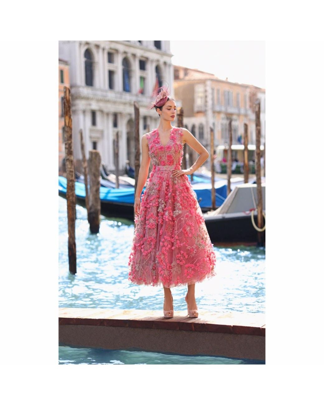 MATSOUR'I Pink Dress Hortensia With Detachable Sleeves Coral Midi