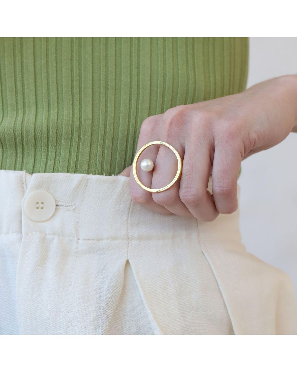 LINYA JEWELLERY Metallic Pearl Round Adjustable Big Ring