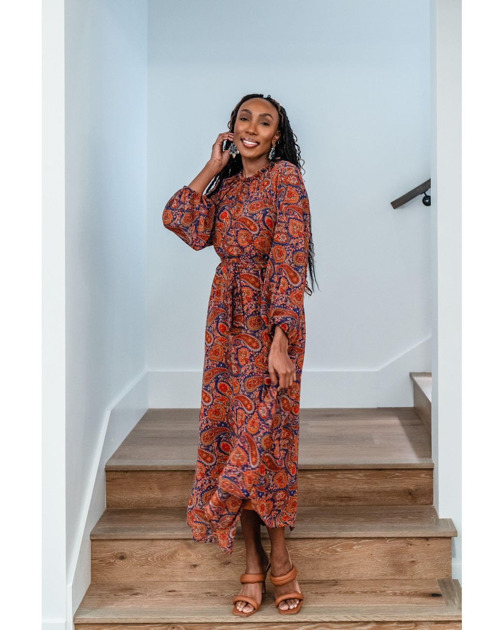 Jennafer Grace Red Sienna Paisley Midi Dress