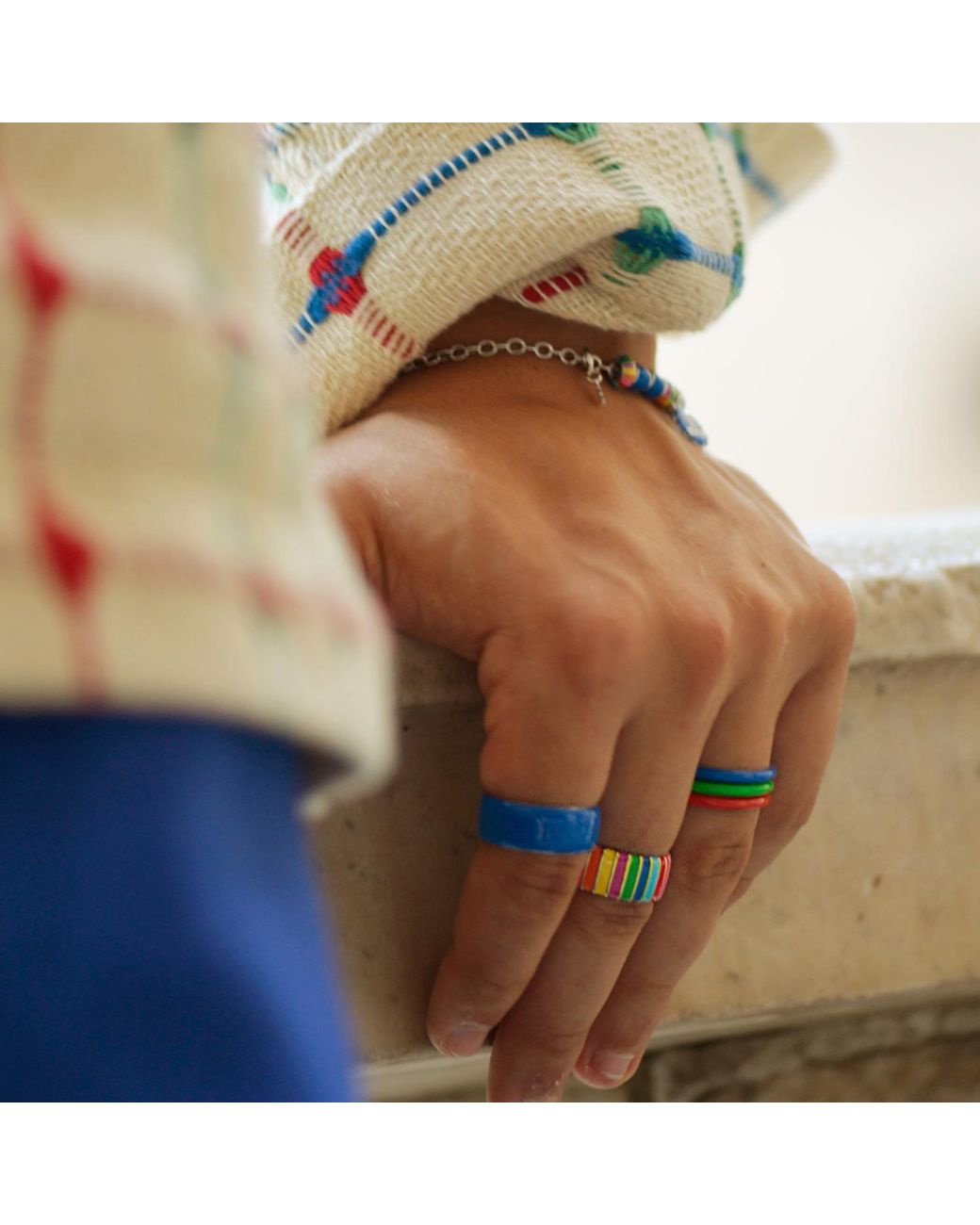Pinnole Yellow Multicolour Thick Ring