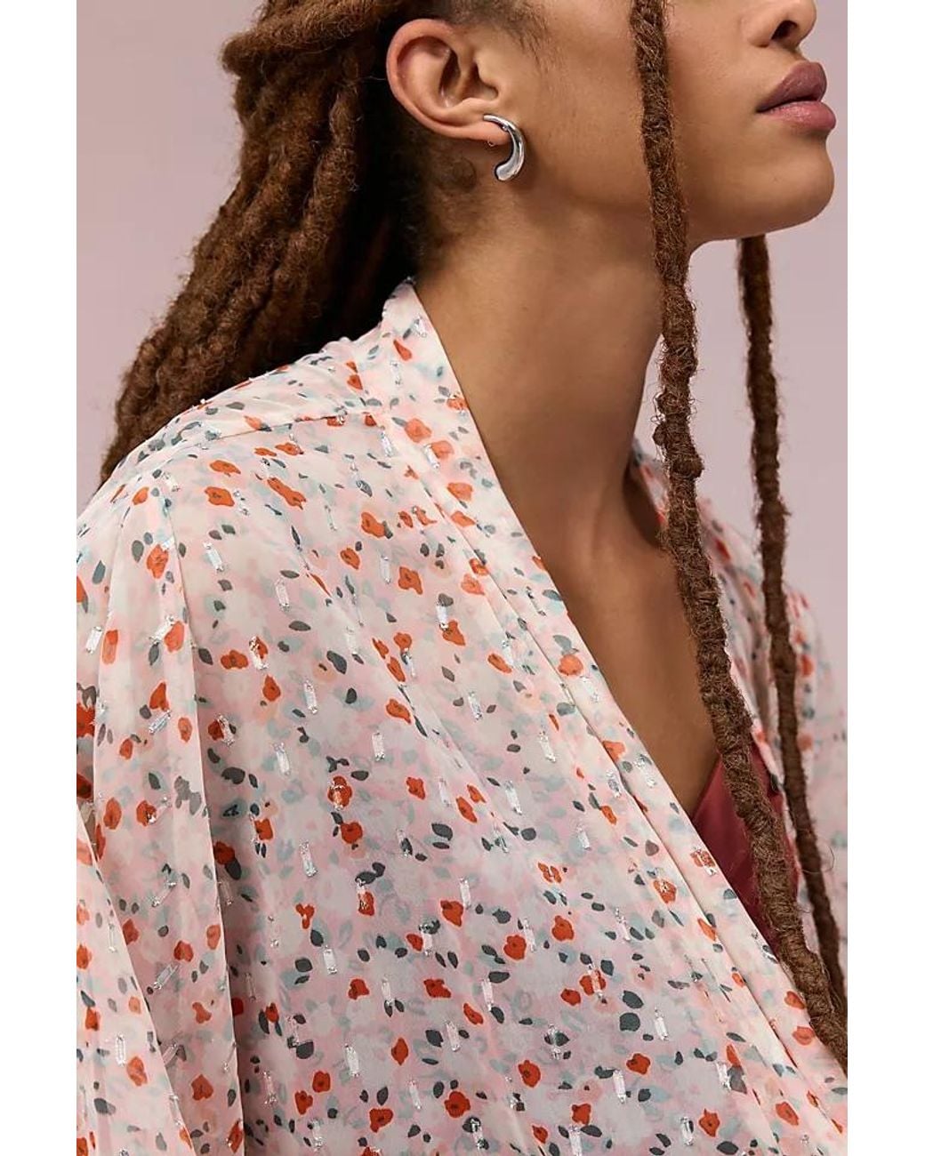 Saachi Natural Tie Front Floral Kimono