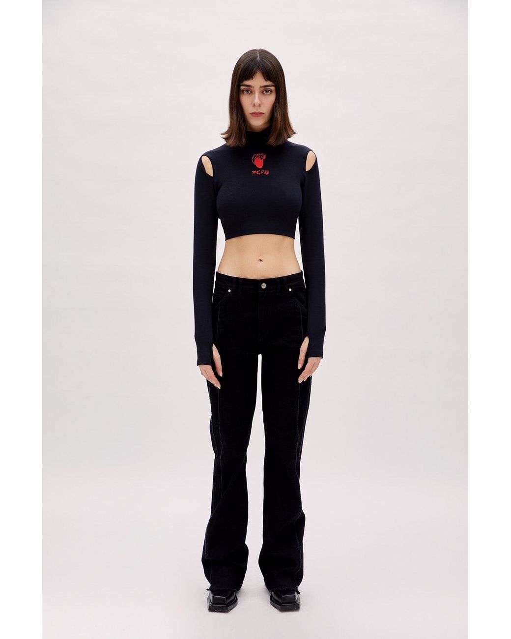 Pcfg Black Long Sleeve Crop Top