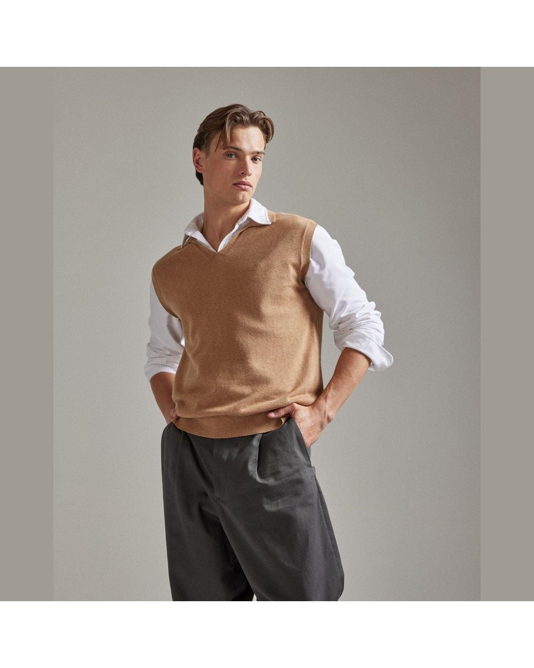 Salts Cashmere Natural Neutrals Polo Collar Tank