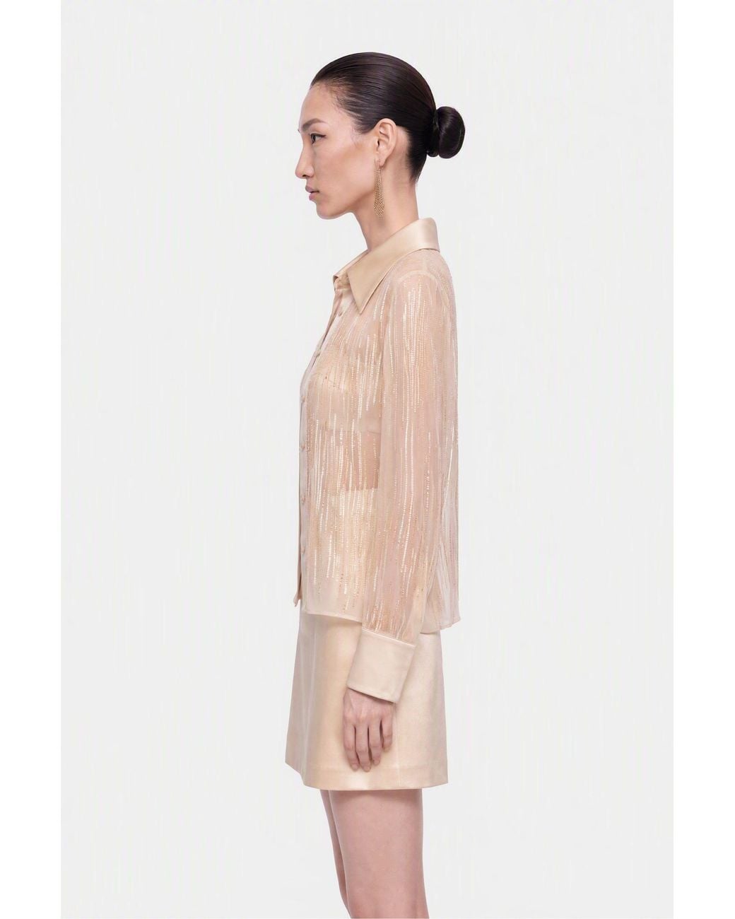 Nocturne White Sheer Metallic Thread Shirt