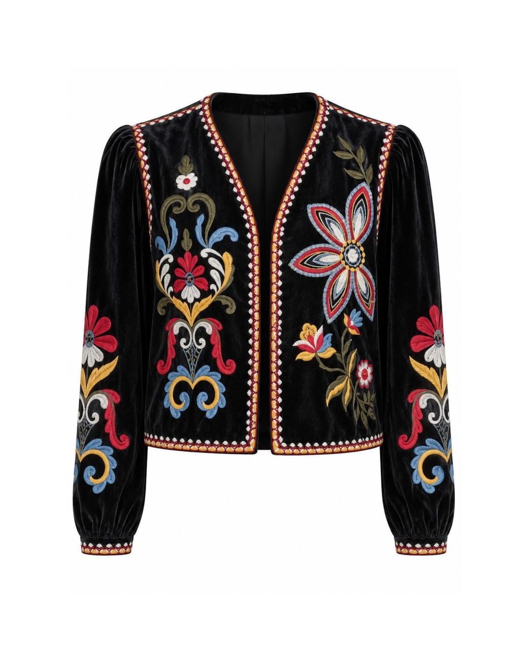 Traffic People Black Folklore Velvet Floral Embroidered Blazer Jacket