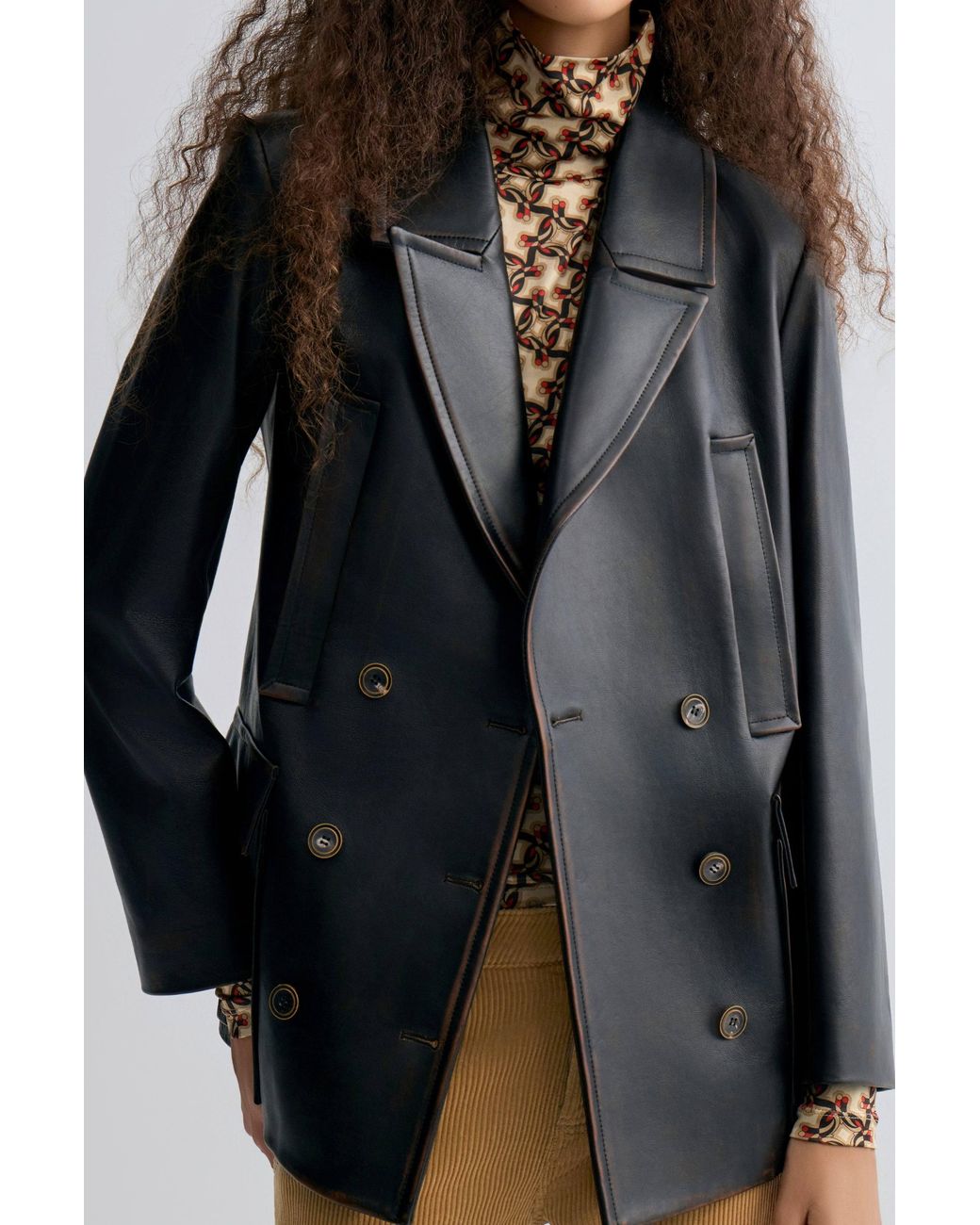FRONT ROW SHOP Black Double Breasted Leather Jakcket