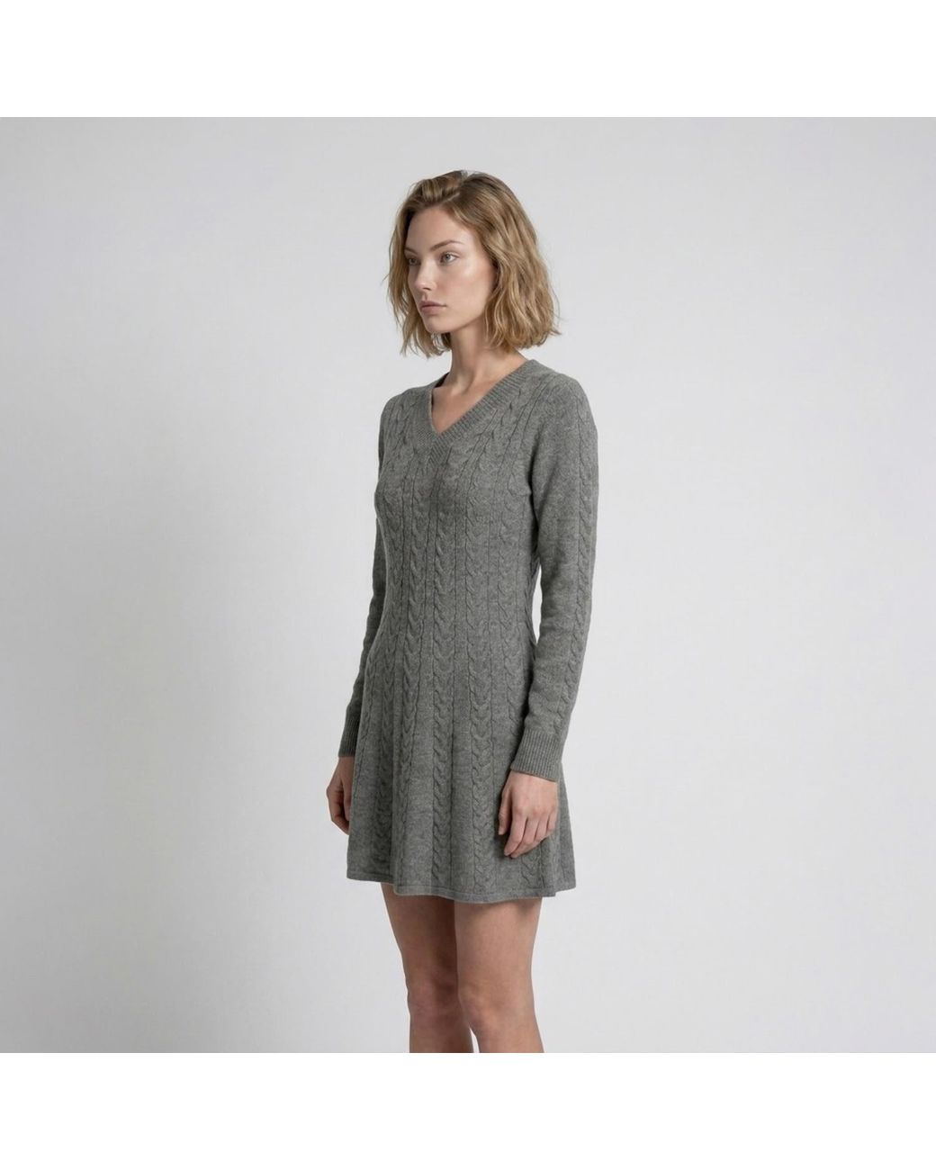 Modenaire Gray Cable Knit Dress Sculpted Texture