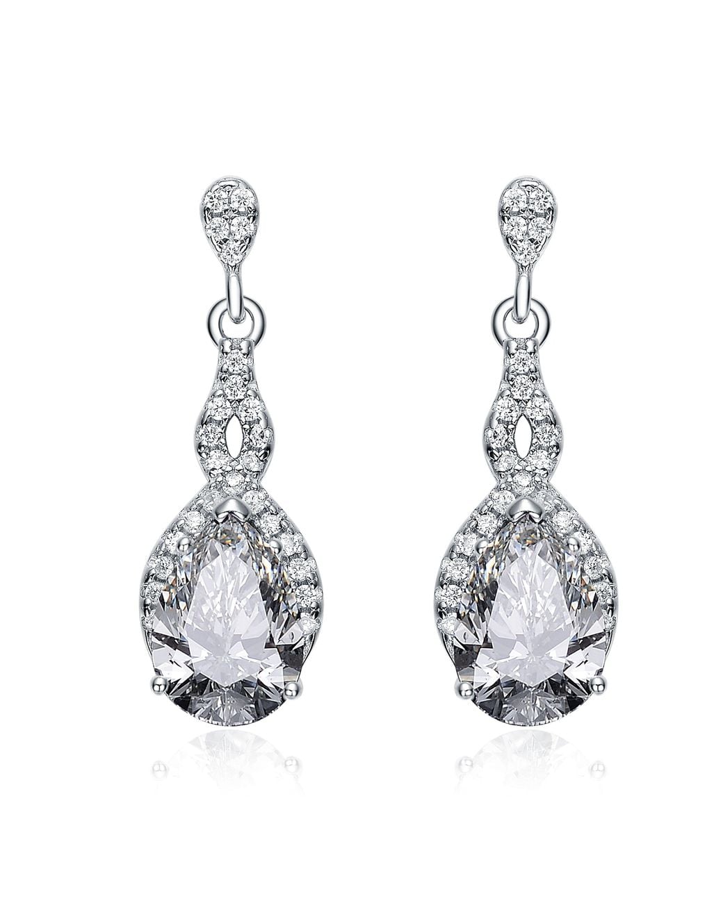 Genevive Jewelry Metallic Sterling Plated Clear Cubic Zirconia Drop Earrings