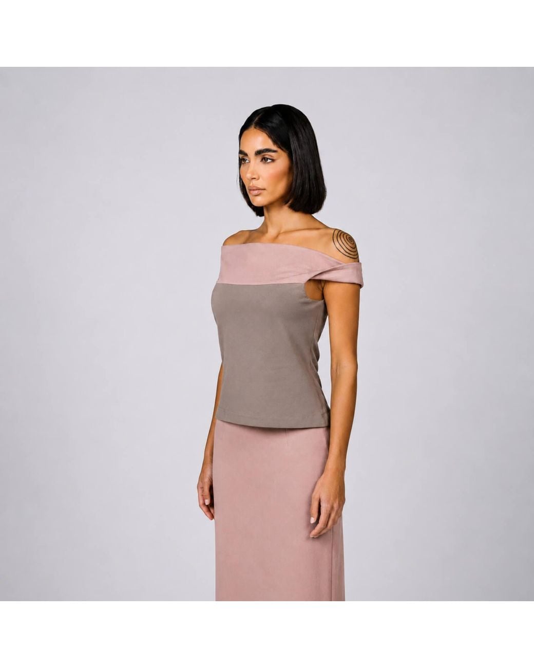 Elamins Pink Two Tone Off-Shoulder Top