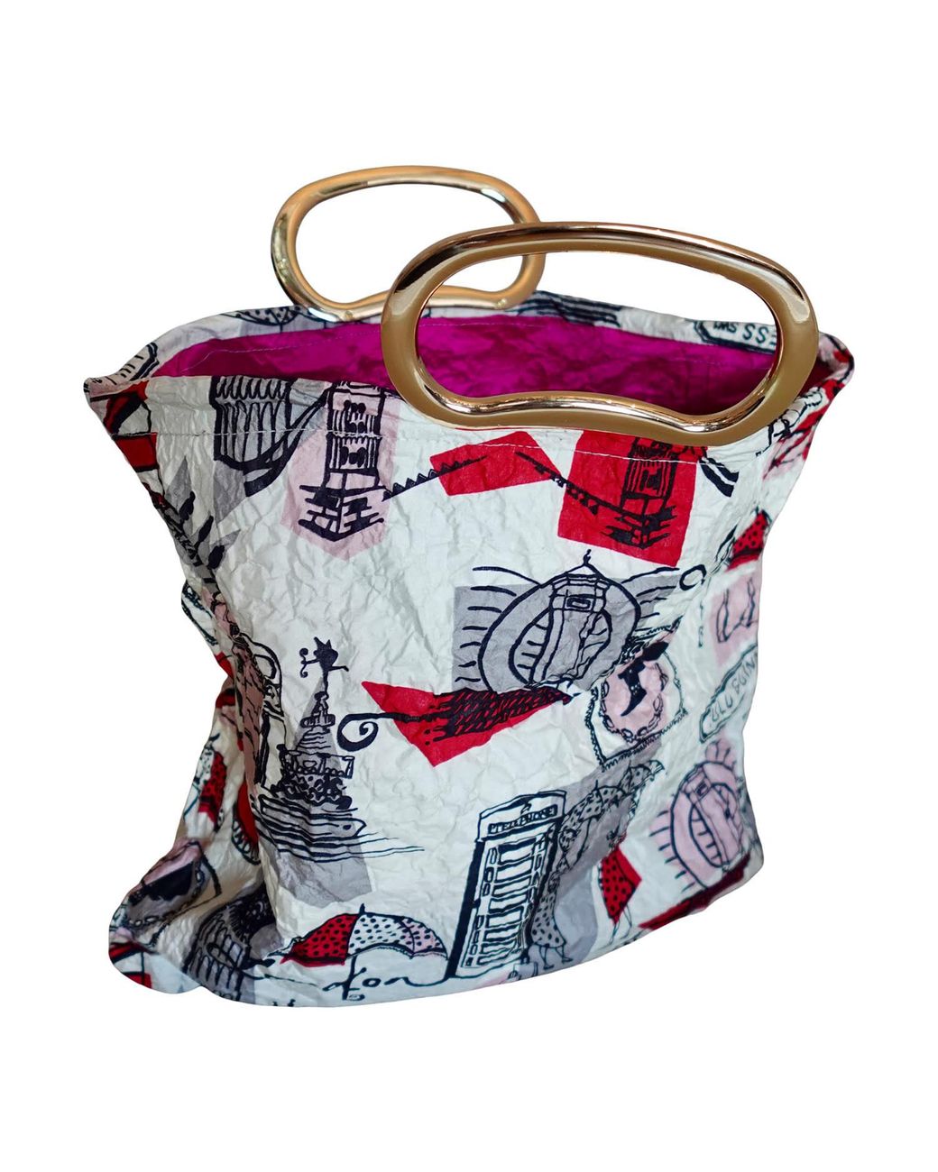 Romer Millinery Purple Morphy Moldable Handle Clutch Upcycled Silk Scarf London Print