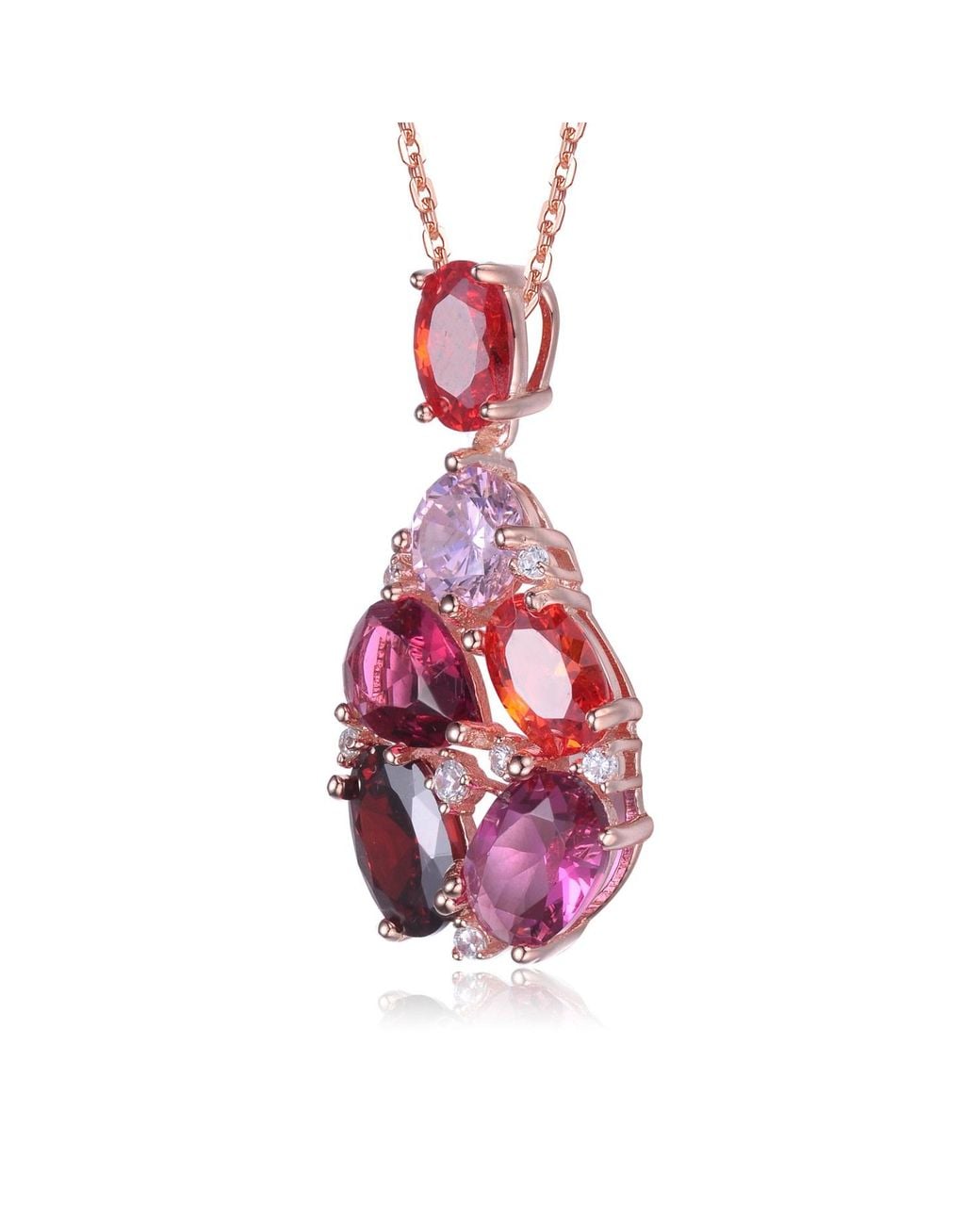 Genevive Jewelry Pink Rose Rose Plated Ruby Colored Cubic Zirconia Accent Pendant Necklace