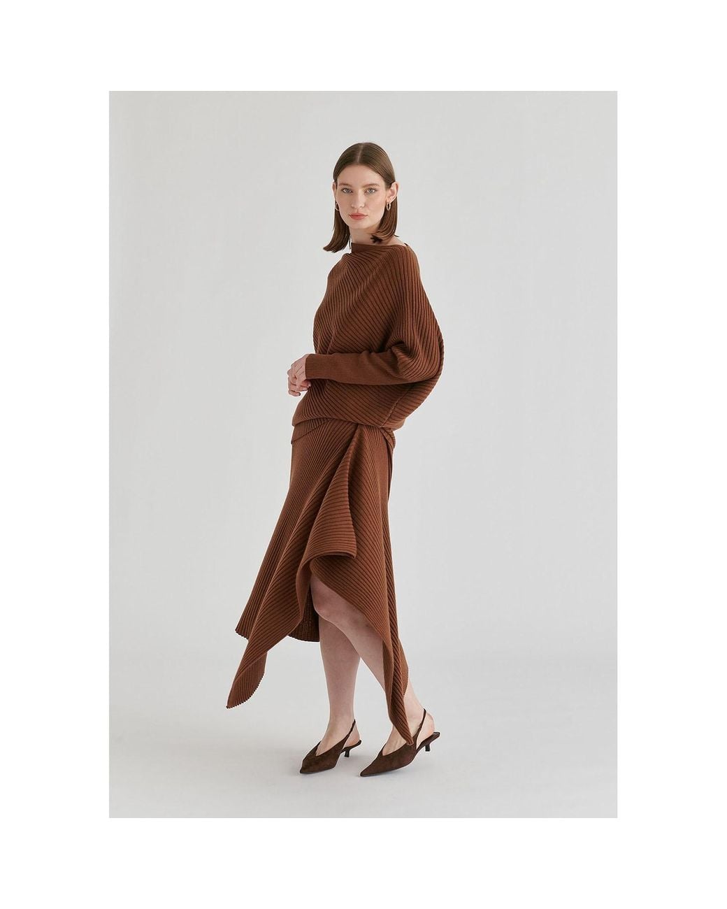 Paisie Brown Draped Knitted Jumper