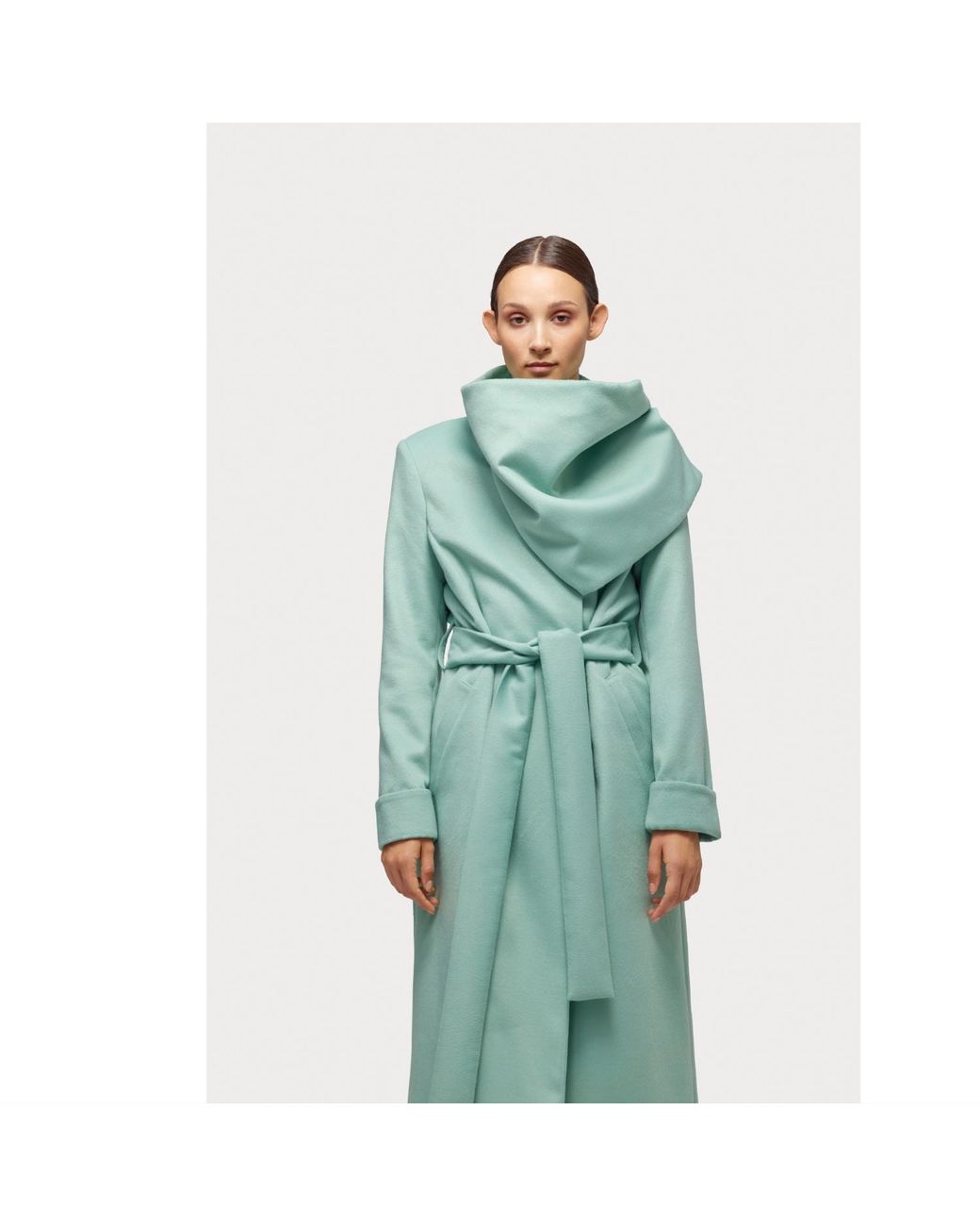 Julia Allert Green Long Wrap Coat With Drape Collar Mint