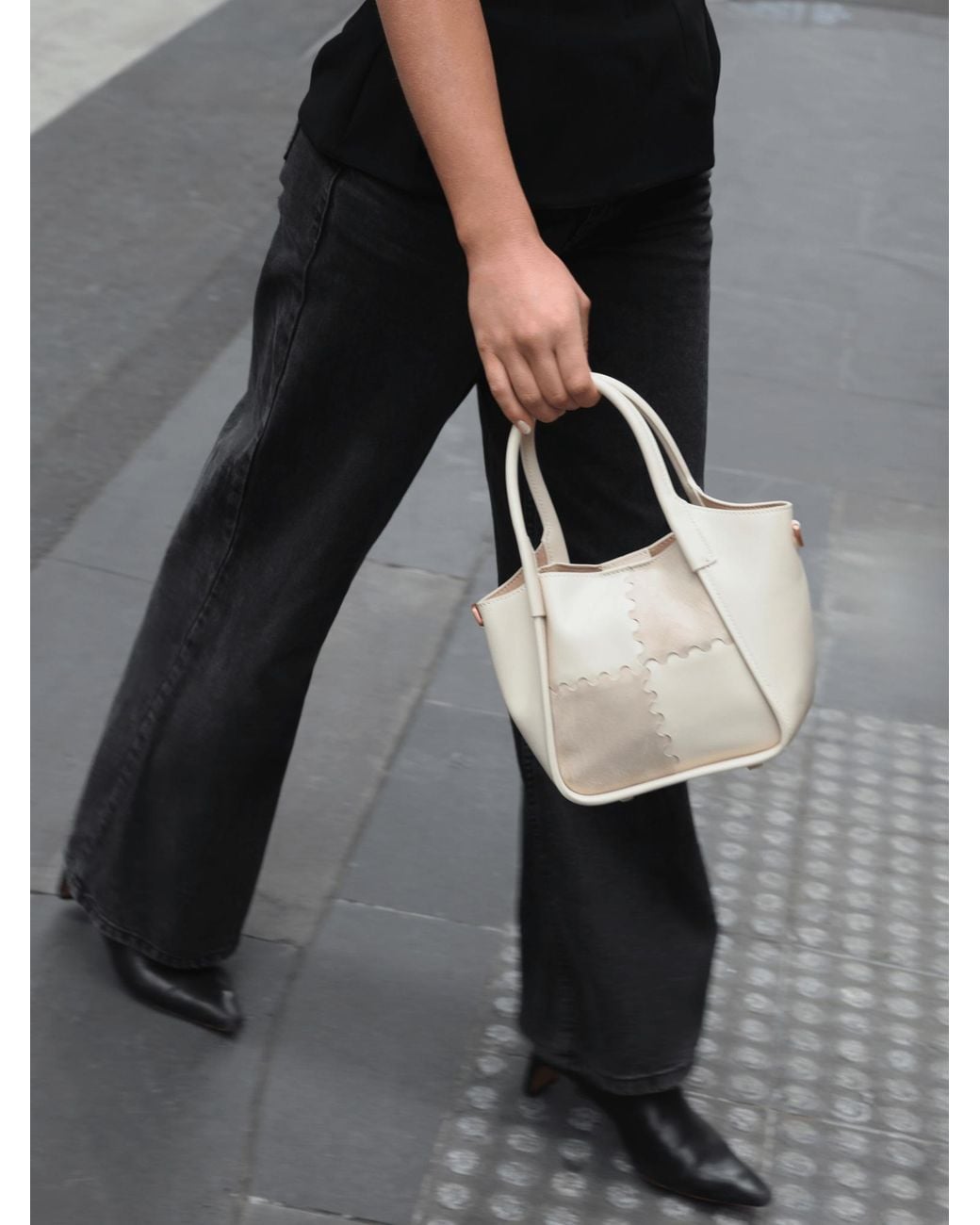 Orange Cube Black Square Stitch Basket Bag