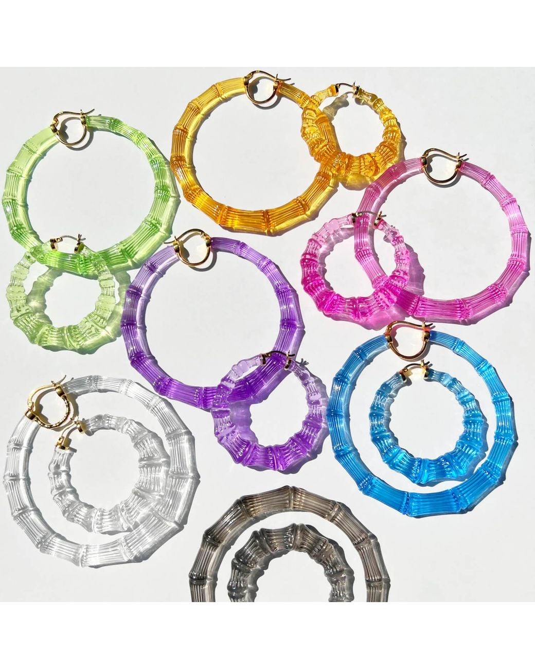 Gold & Honey Pink Hot Bamboo Lucite Hoop Earrings
