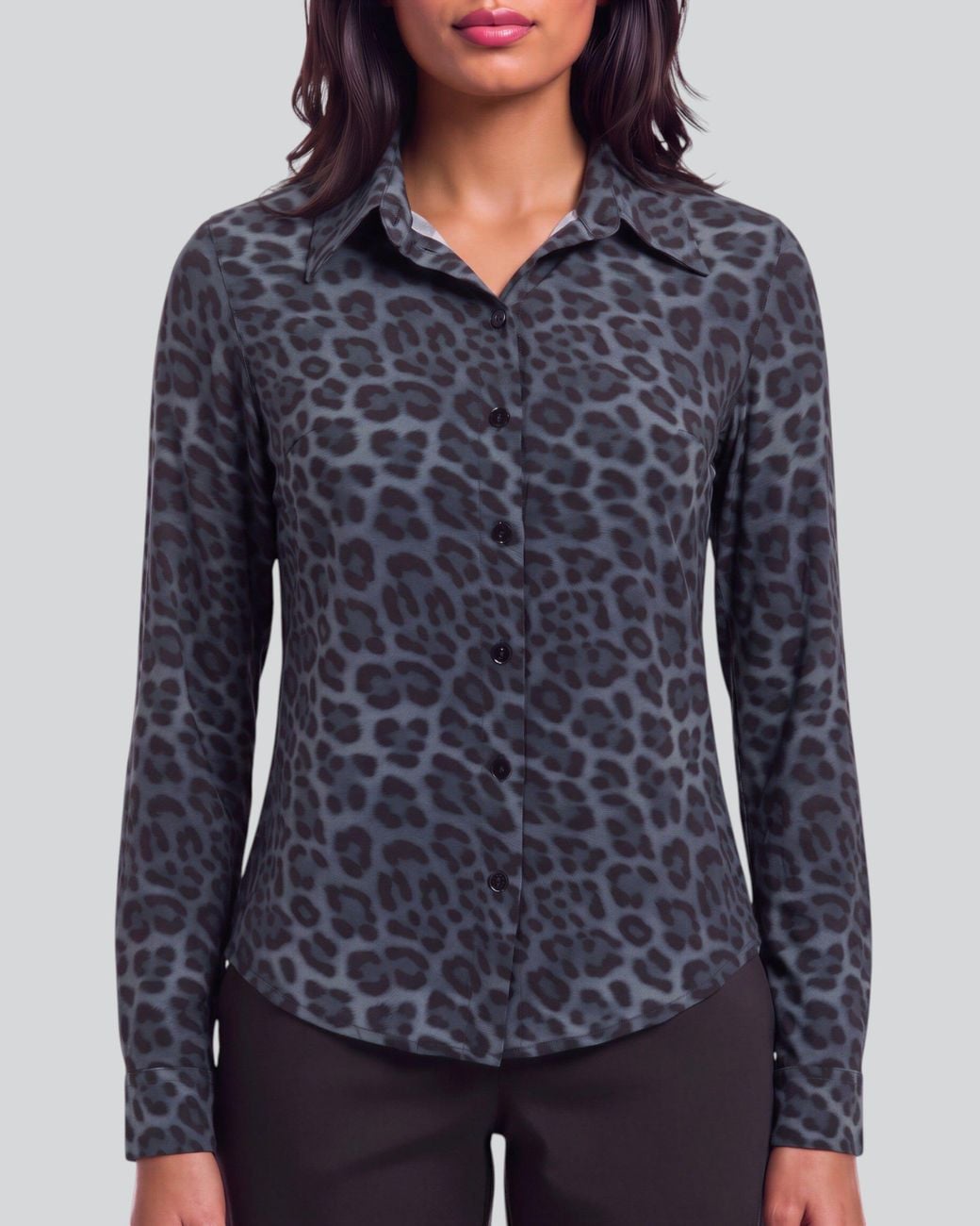 Lords of Harlech Blue Sutton Leopard Smoke Stretch Silk Long-Sleeve Shirt