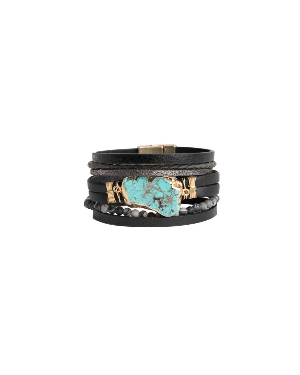 Saachi Black Aquamare Leather Bracelet