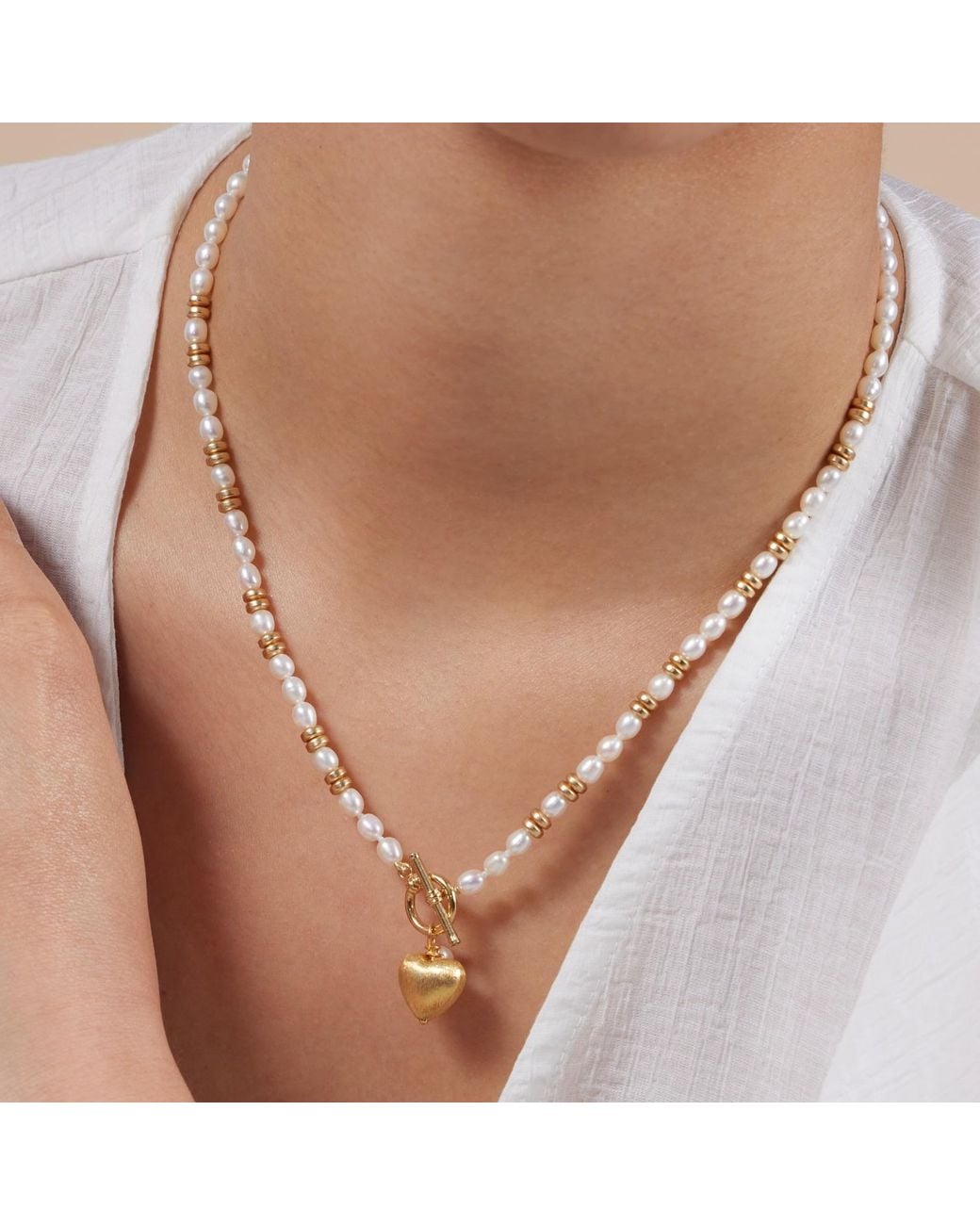 Pearls of the Orient Online Metallic Amare Cultured Freshwater Pearl Necklace With Vermeil Heart & Hematite Beads