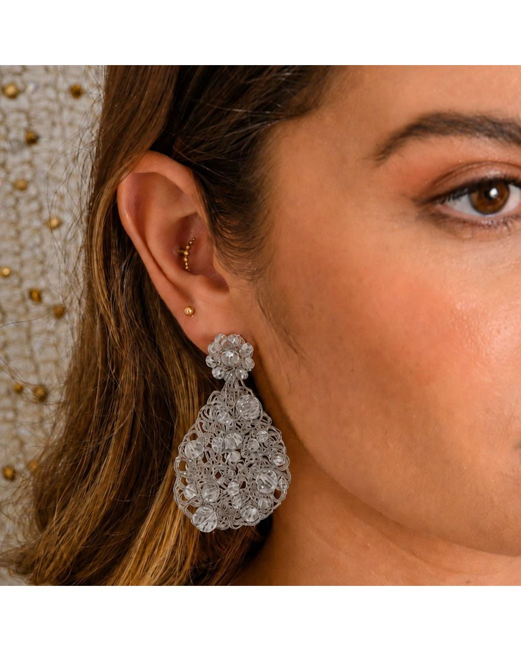 Lavish by Tricia Milaneze Metallic Neutrals Clear & Aurora Handmade Crochet Earrings