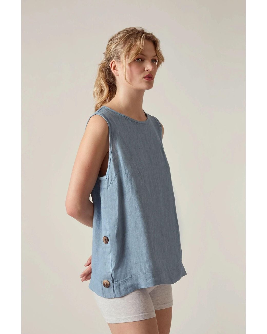 James Lakeland Blue Denim Linen Sleeveless Top