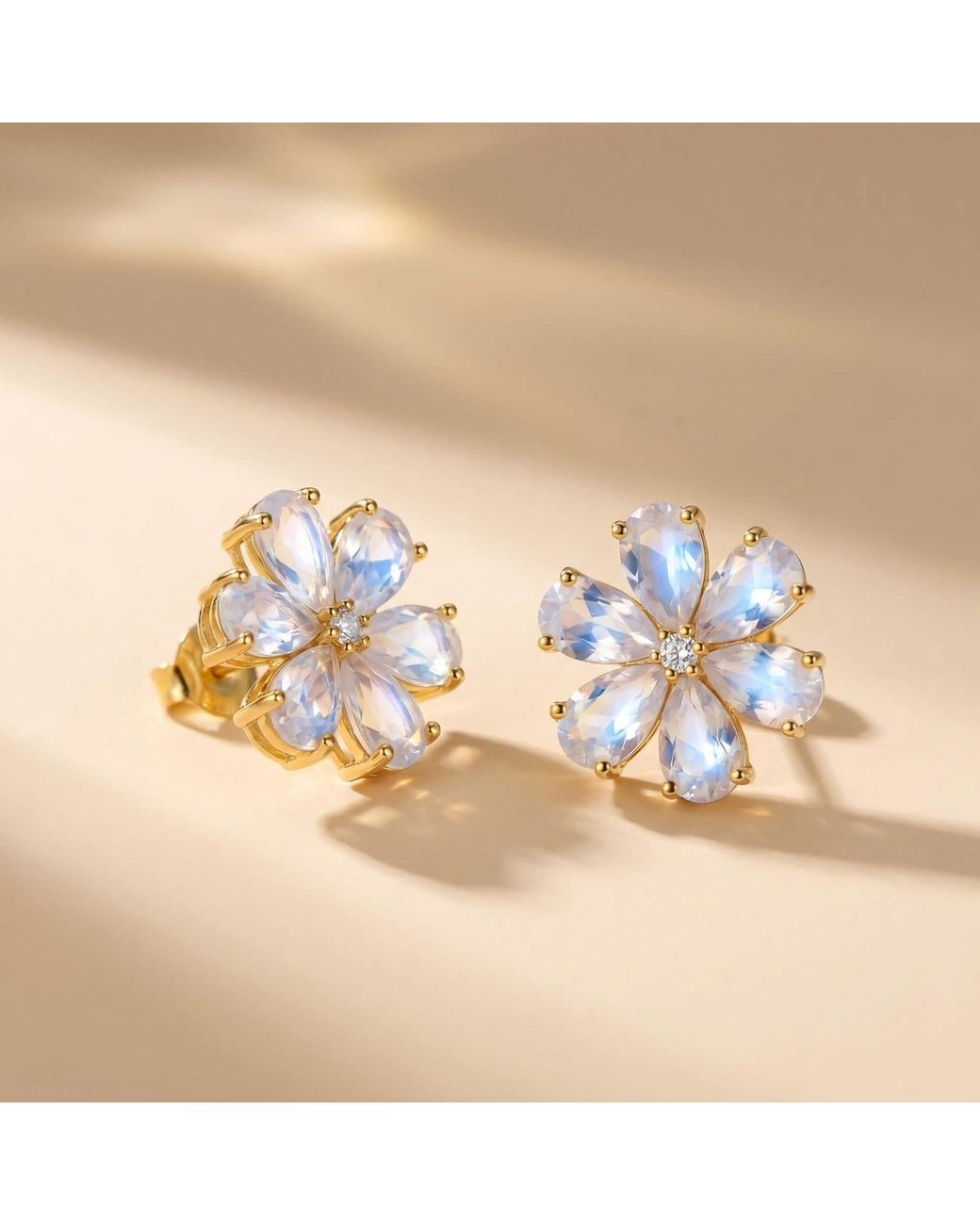 Kai Fine Jewelry Blue Solid Natural Moonstone & Diamond Flora Earrings