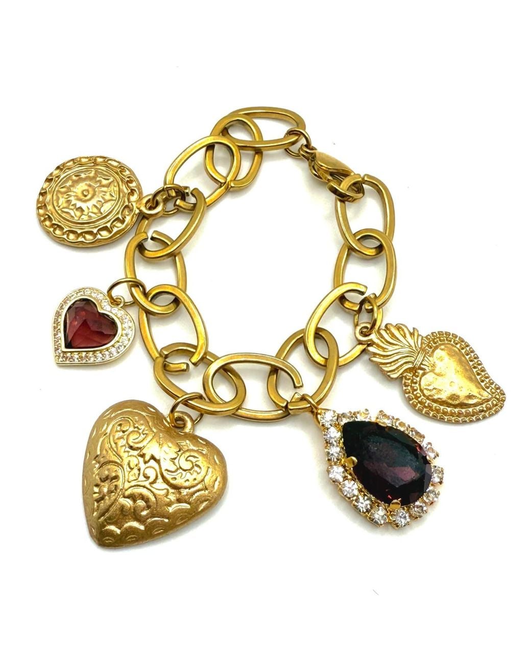 Achala Handcrafted Metallic Neutrals Magali Crystal & Heart Charm Bracelet