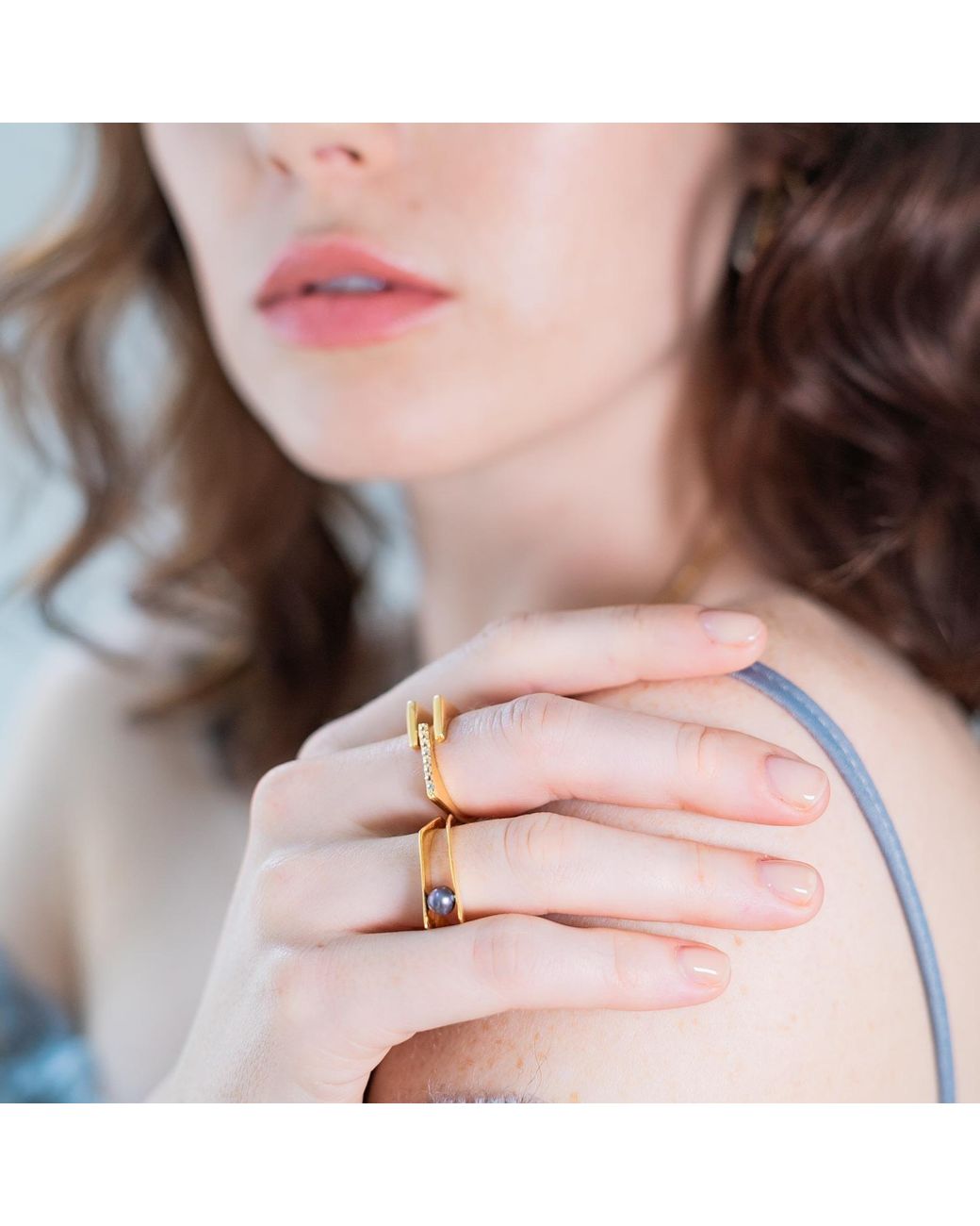 Neola Design Metallic Neringa Stacking Ring With Topaz