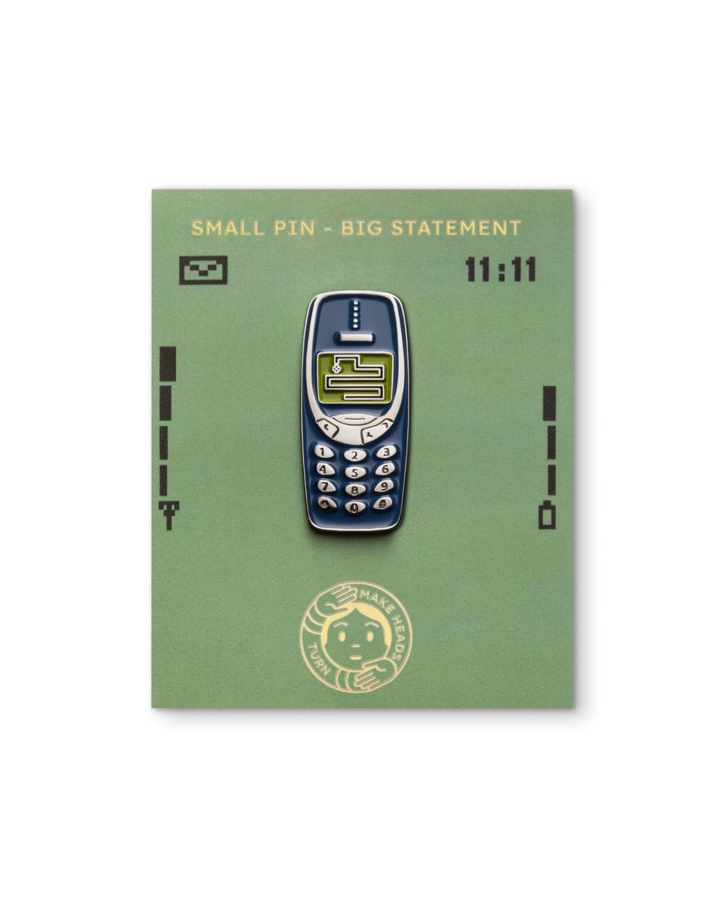 Make Heads Turn Blue Enamel Pin Brick Phone: Snake