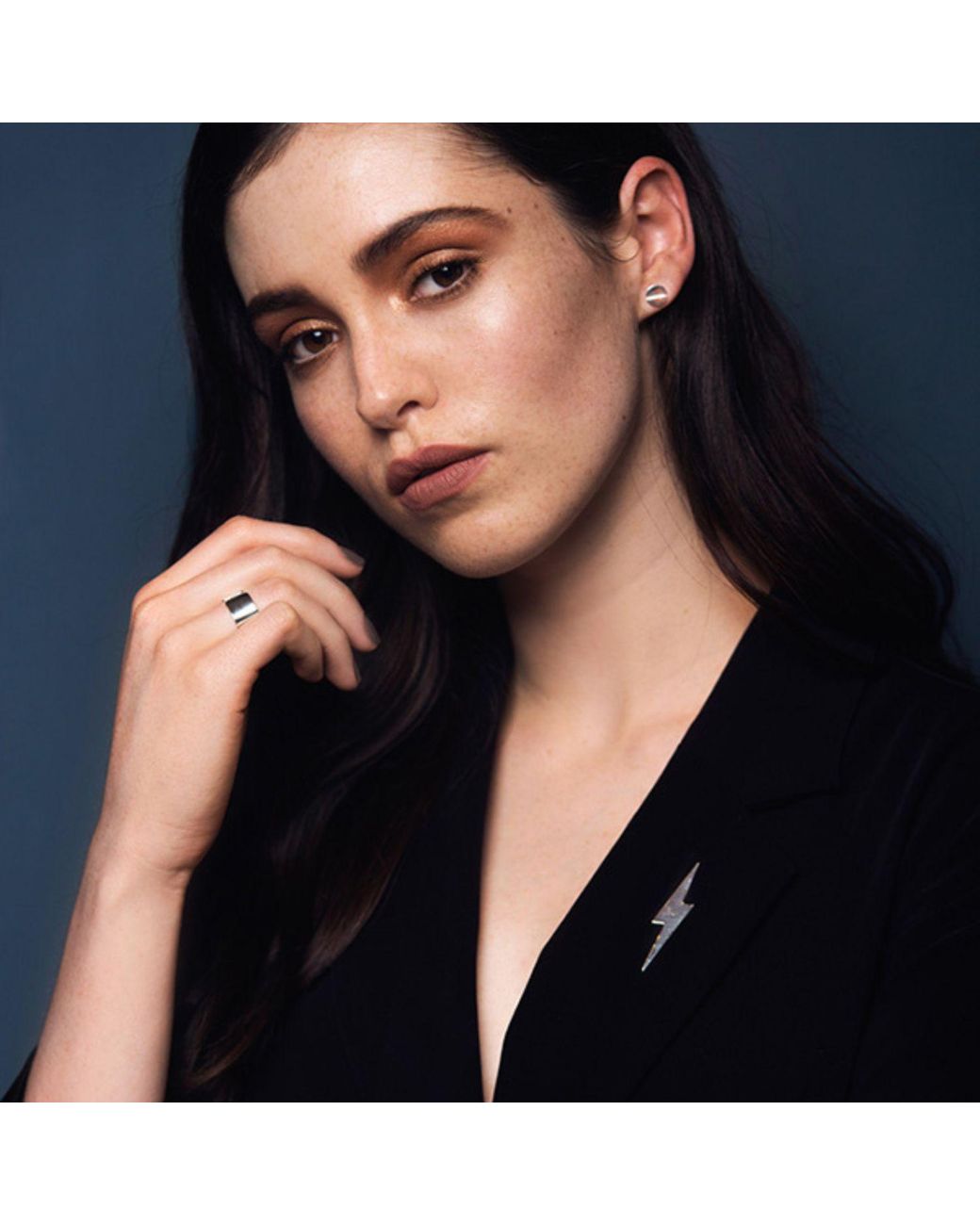 Edge Only Metallic Pointed Lightning Bolt Pin Sterling for men