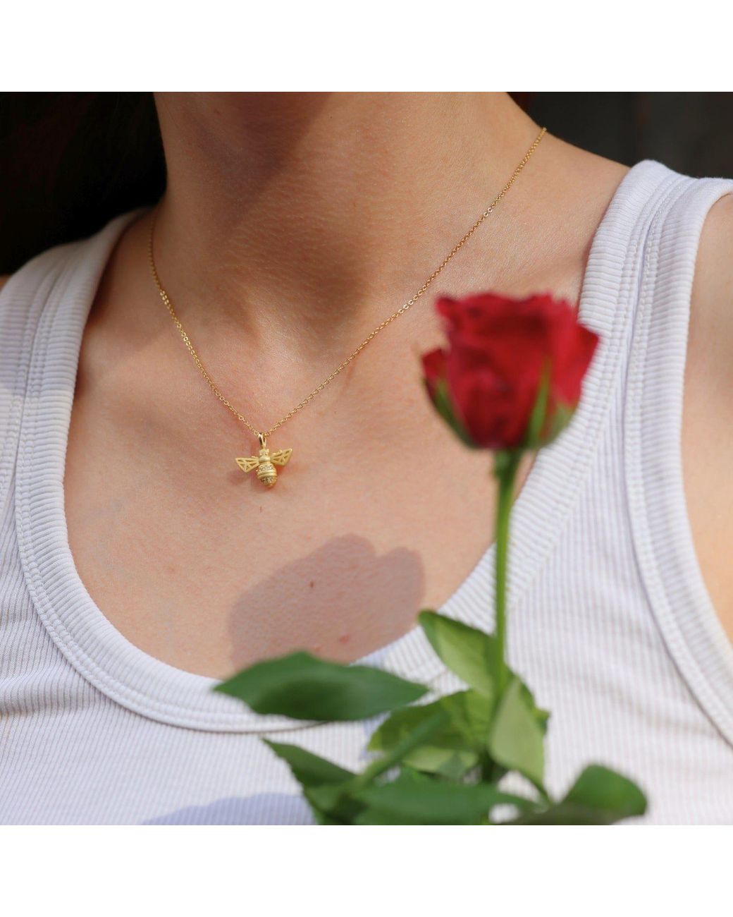 Spero London Metallic Matte Bumble Bee Sterling Necklace