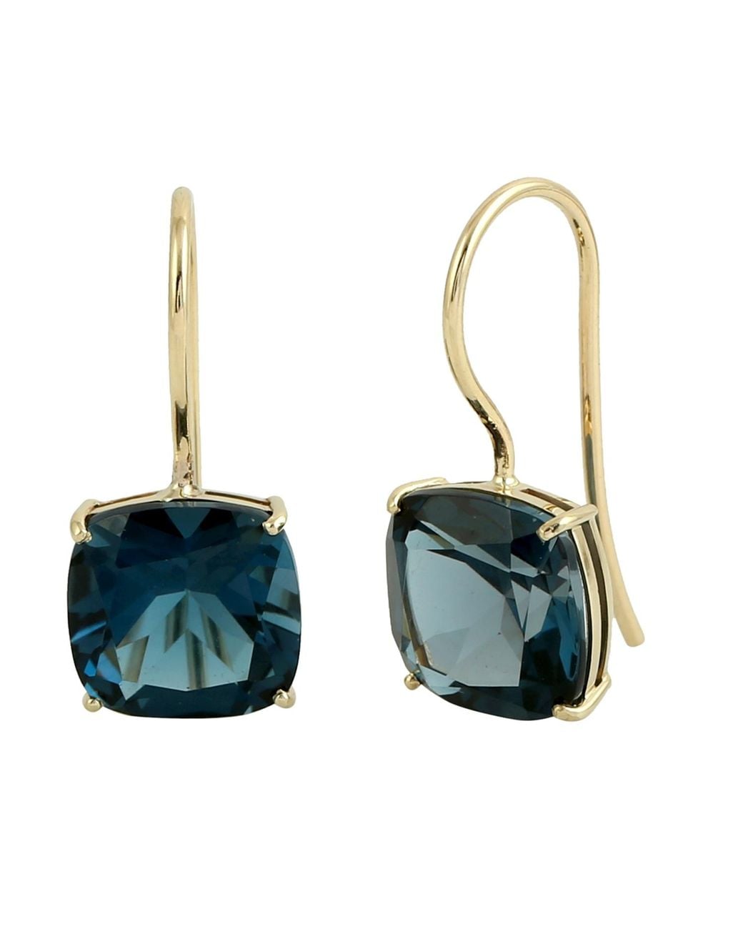 Artisan Green 14K London Topaz Cushion Cut Ear Hook Earrings