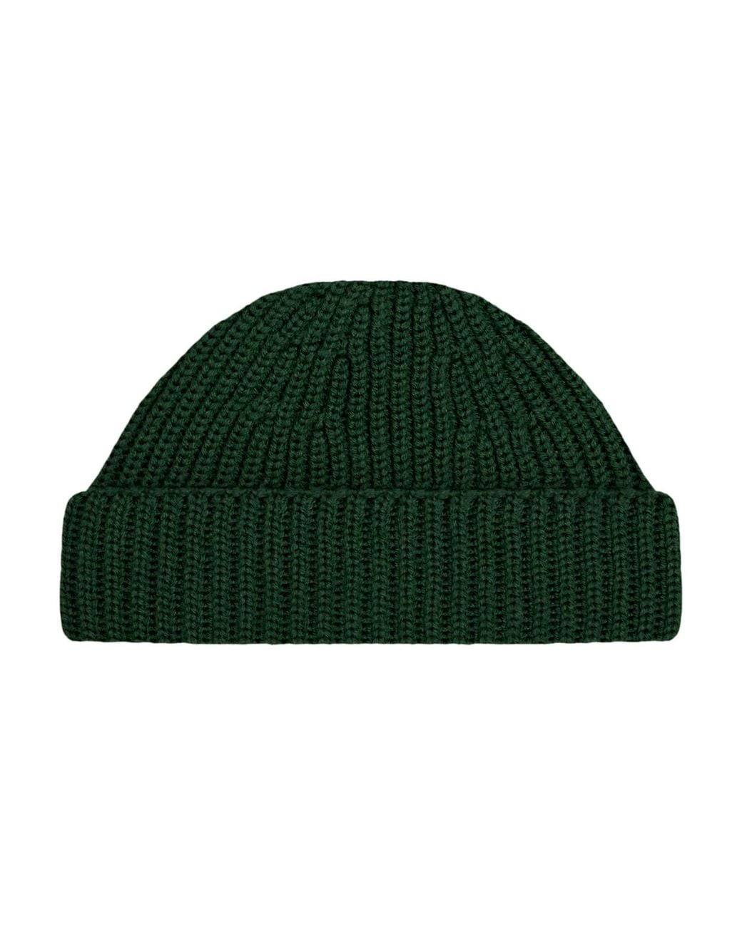 Paul James Knitwear Green Heavyweight Extra Fine Merino Caster Fisherman Beanie for men