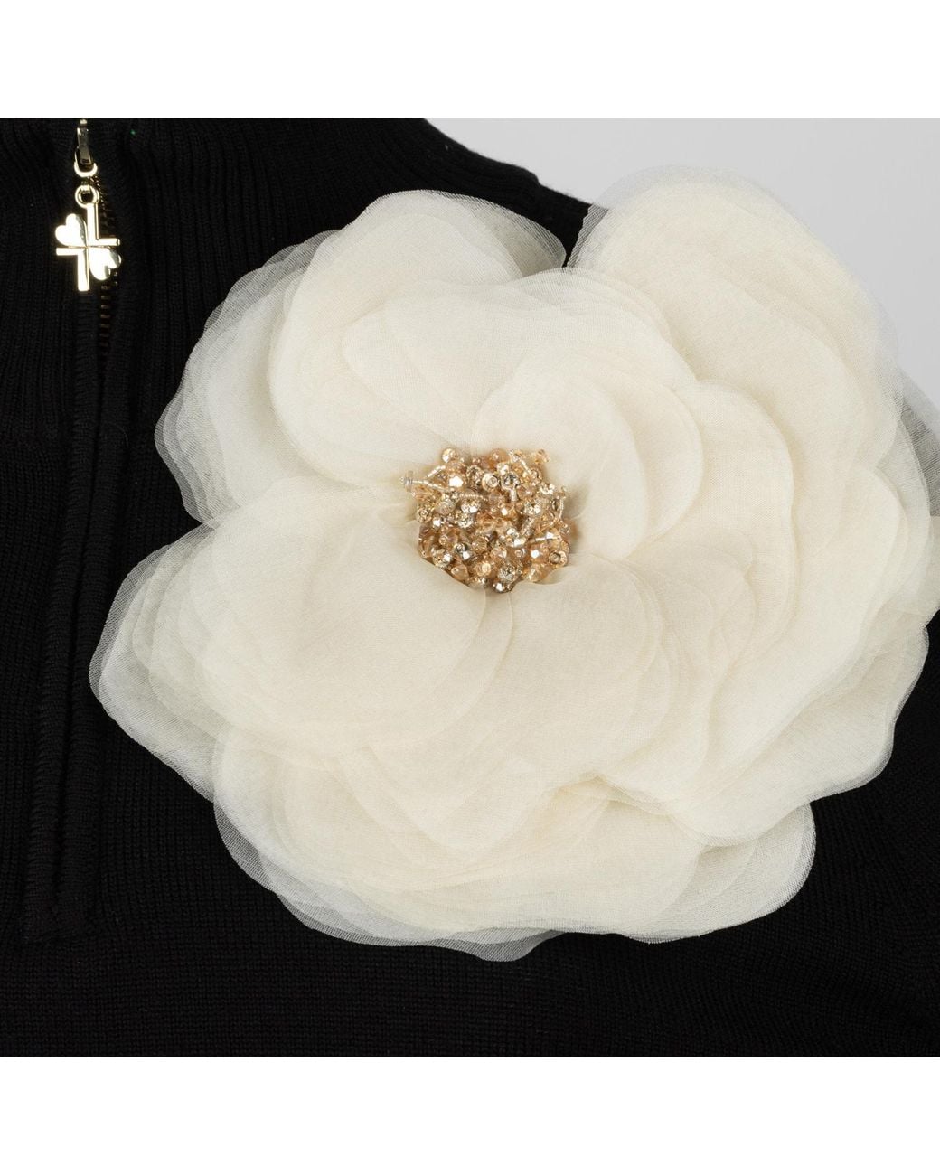 House of Laines London Black Neutrals Laines Couture Quarter Zip Jumper With Embellished Cream Corsage