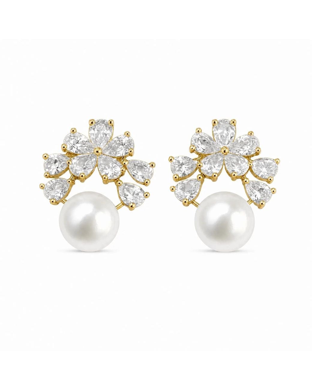 Angel Barocco Metallic Freshwater Pearl Floral Cluster Stud Earrings