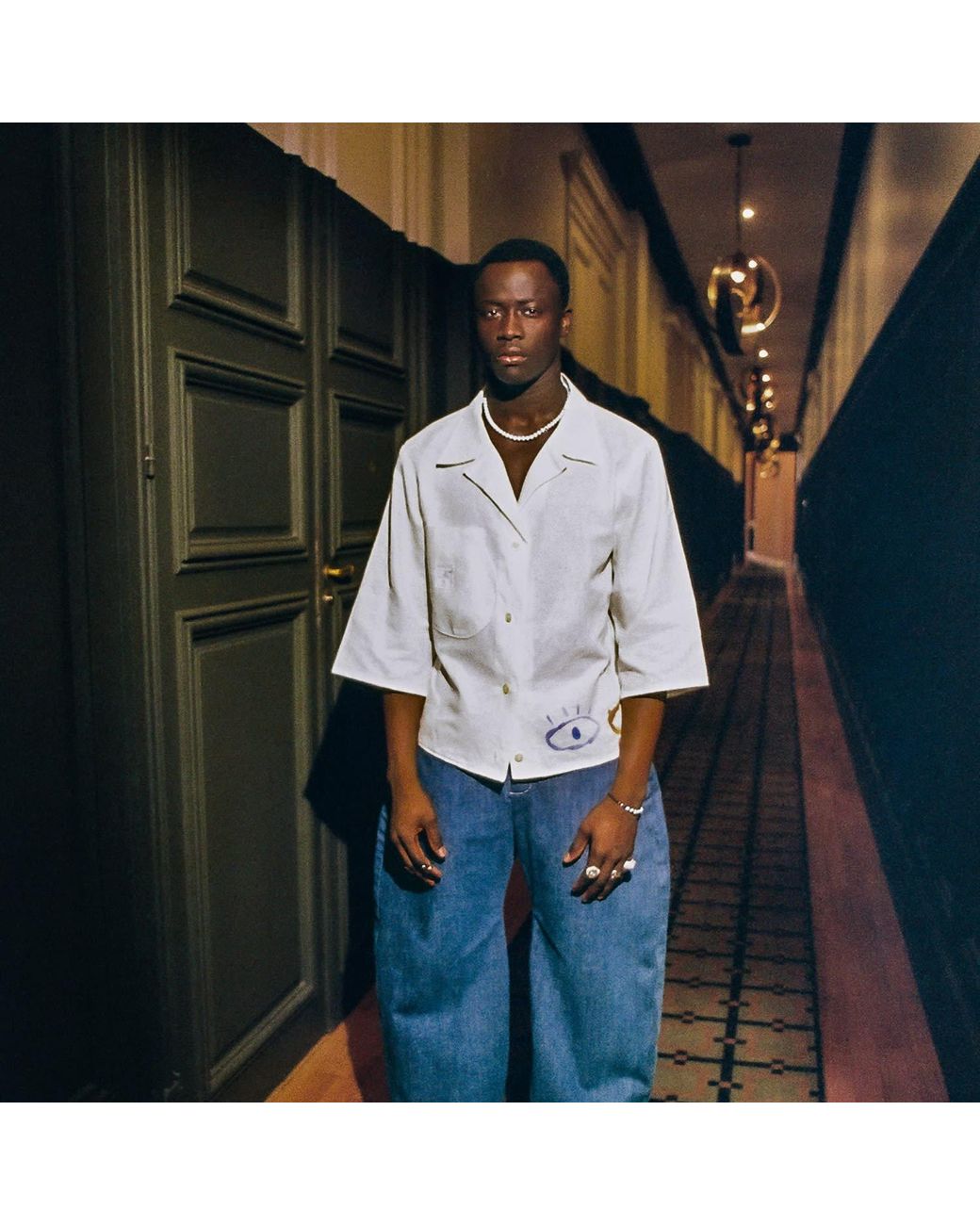 Maison Louis White Linen Cotton And Handpainted Eyes Havana Shirt for men