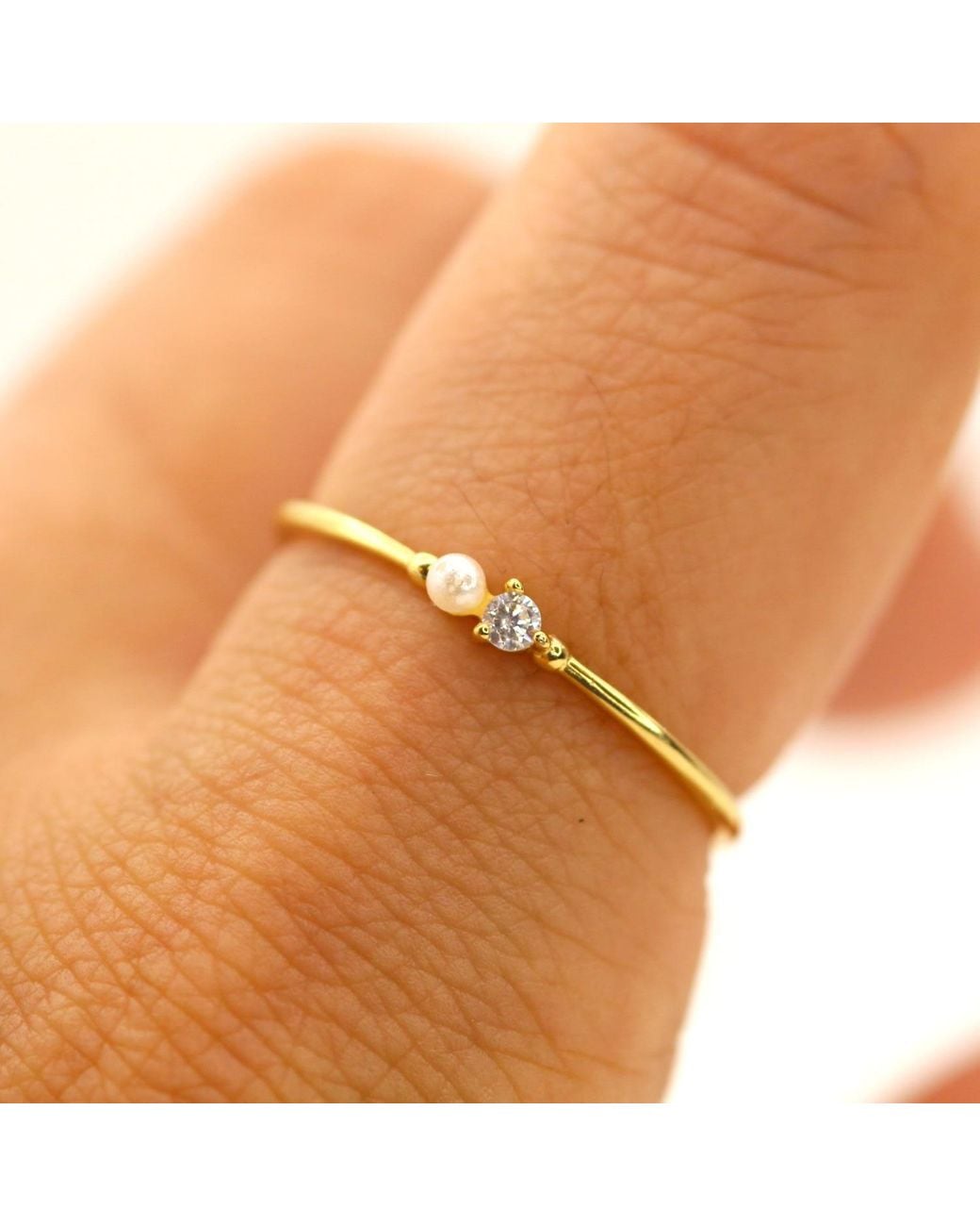 VicStoneNYC Fine Jewelry Metallic Natural Tiny Pearl And Diamond Ring