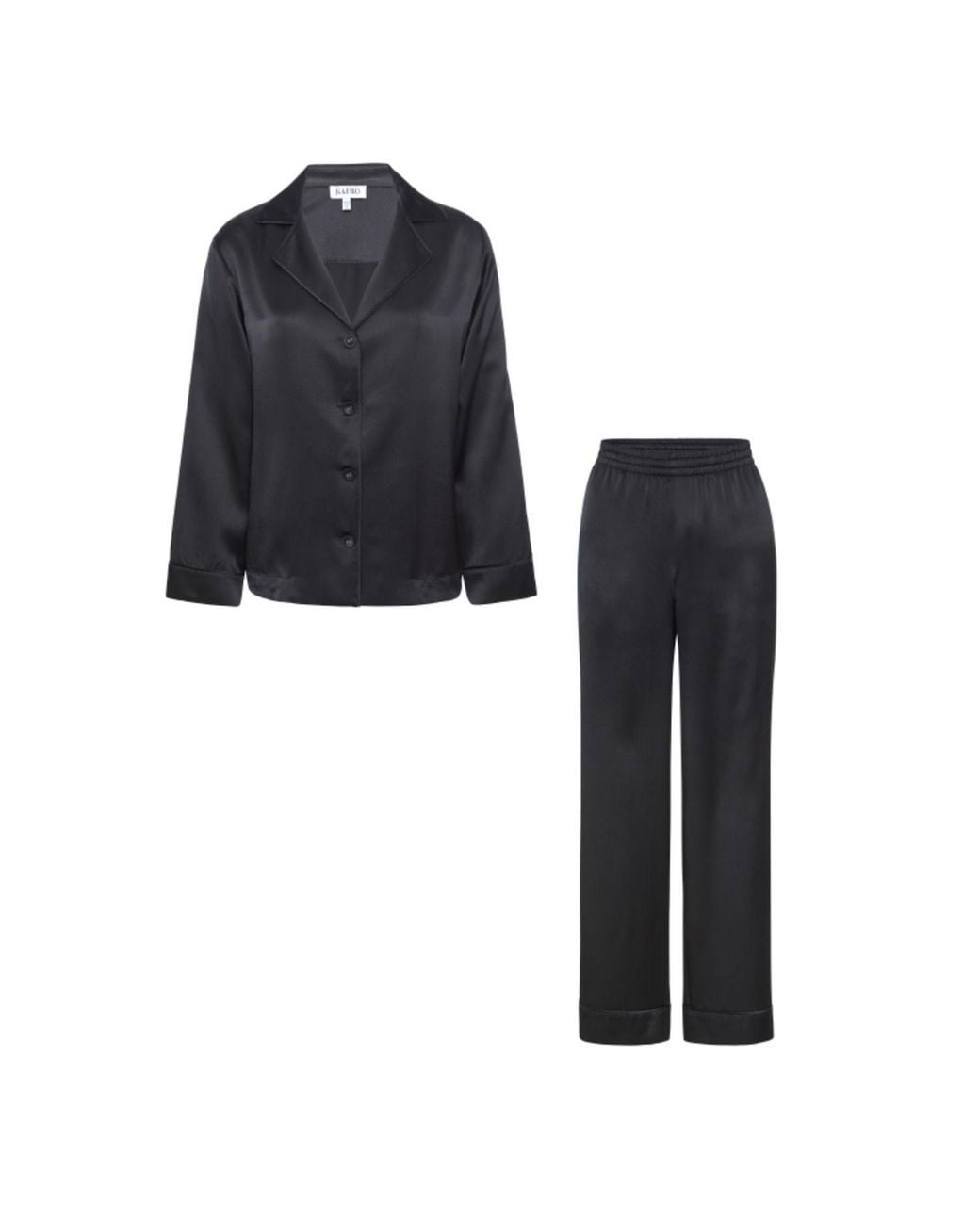 Kato Black Colony Silk Satin Pajamas