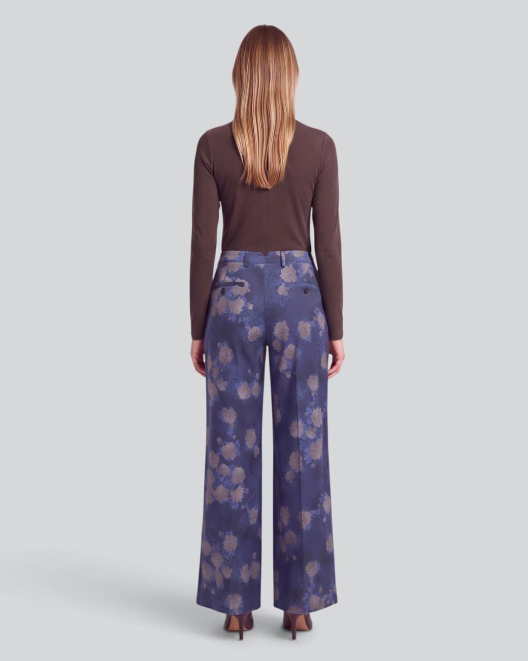 Lords of Harlech Blue Phillis Lans Floral Stretch Tencel Tailored Pant