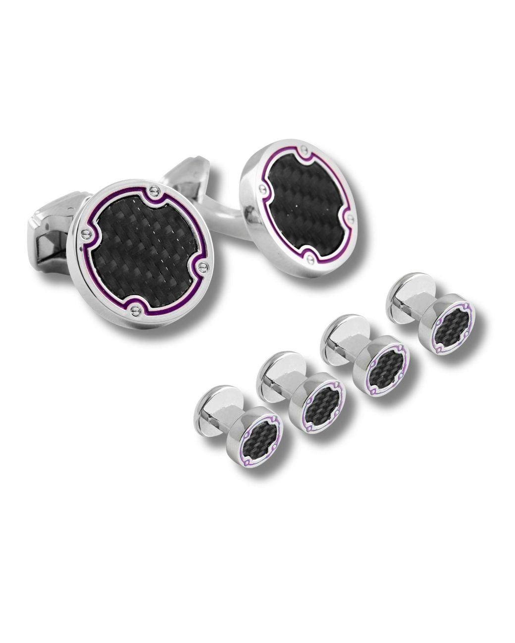 Tateossian Metallic Thompson Carbon Fibre Studs Set for men