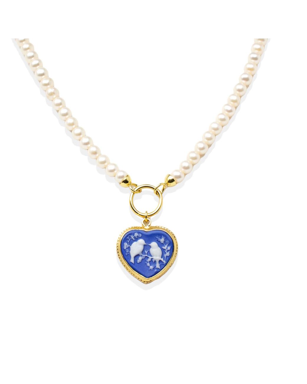 Vintouch Italy Blue Birds Cameo Necklace