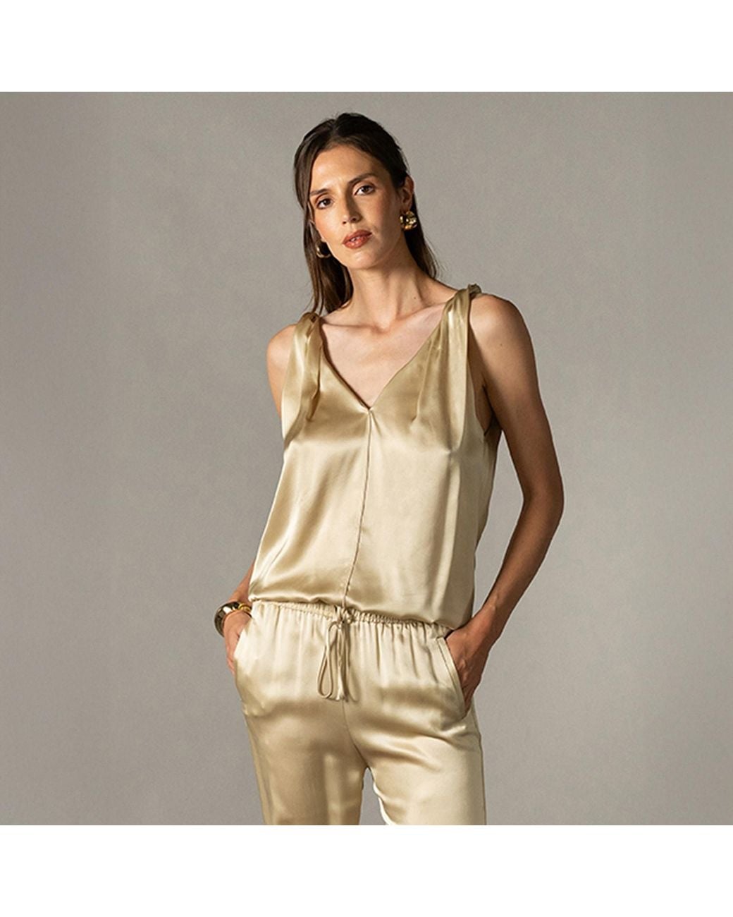 The Summer Edit Brown Lily Silk Twist Strap Camisole