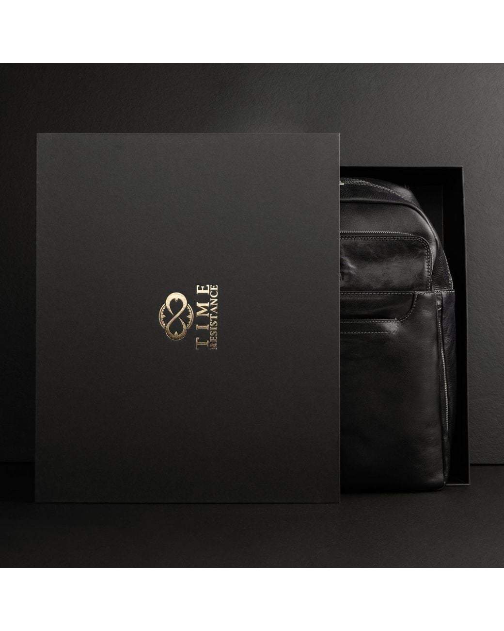 Time Resistance Black Large Leather Backpack for men