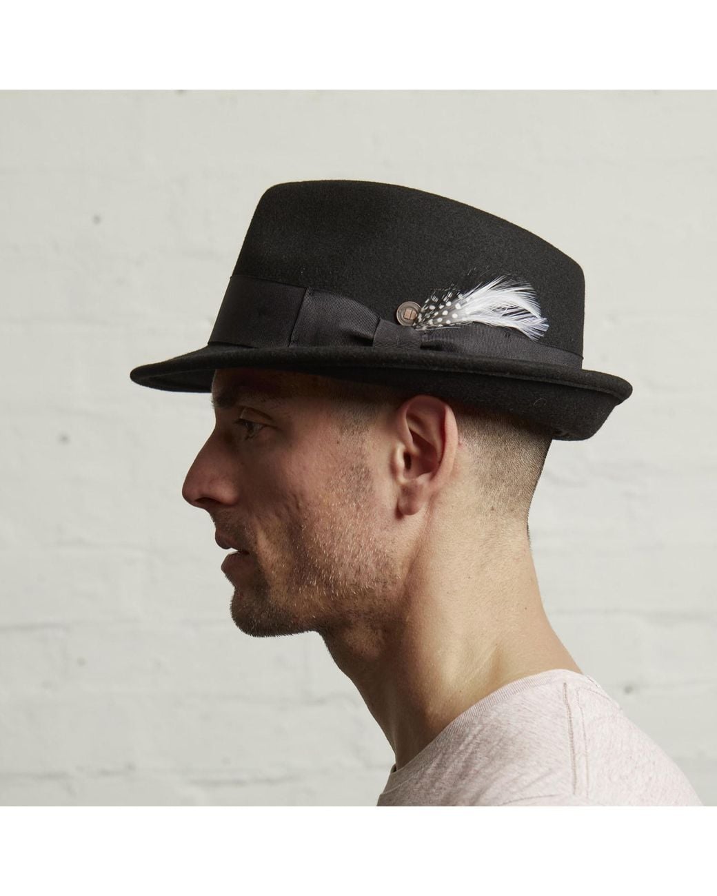 Dasmarca Hats Black Darwin Felt Trilby With Feather for men