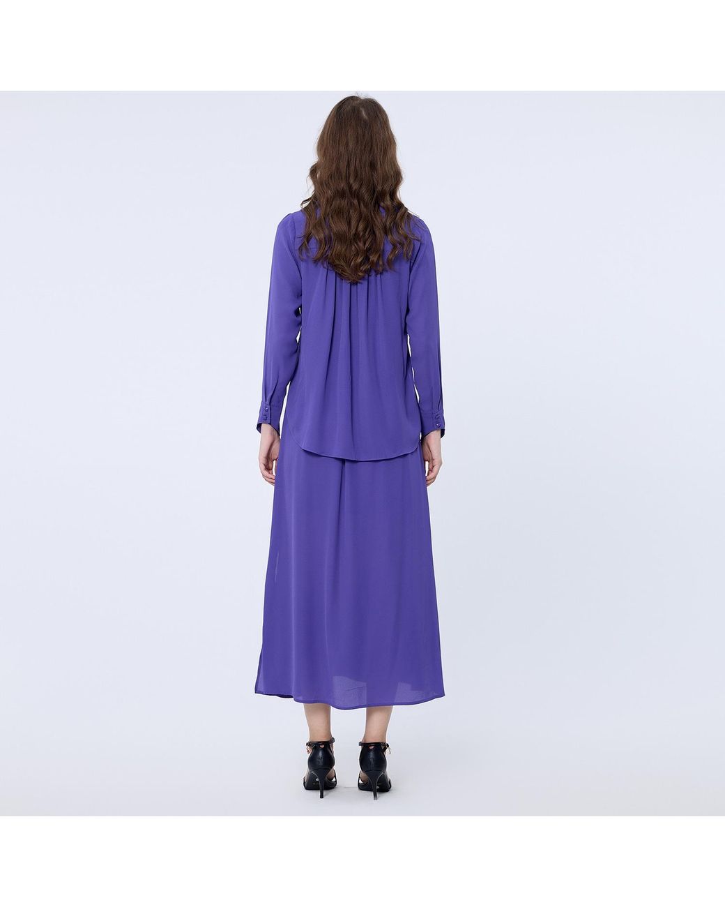 Smart and Joy Purple V-Neckline Long Blouse-Dress