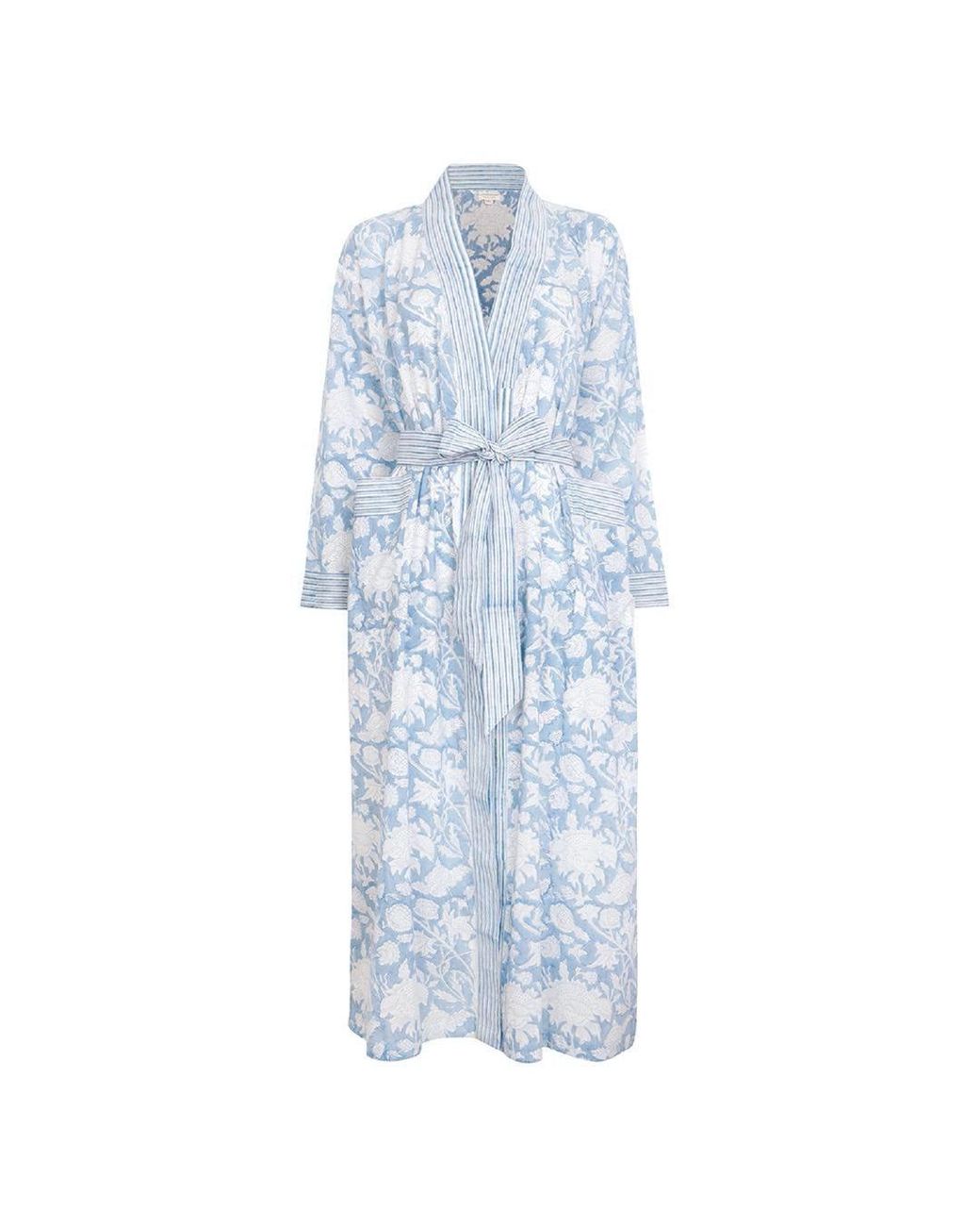 NoLoGo-chic Blue Hand Printed Cotton Kimono Robe